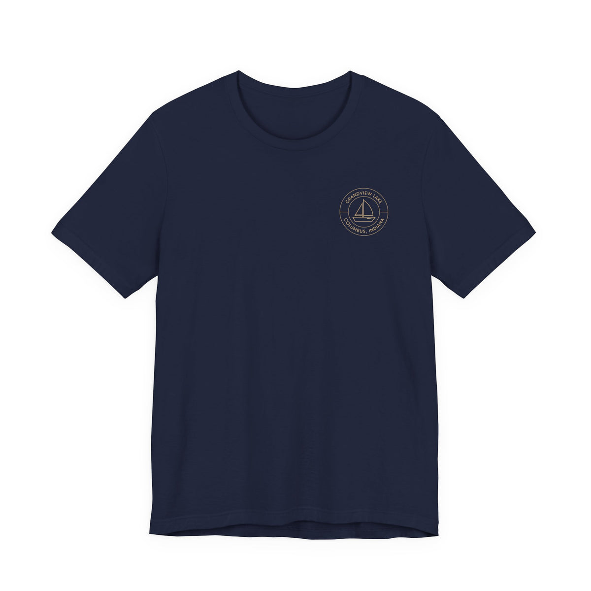 Sailboat Pocket & Back Print Grandview Lake Minimalist Tee —  Short Sleeve Shirt