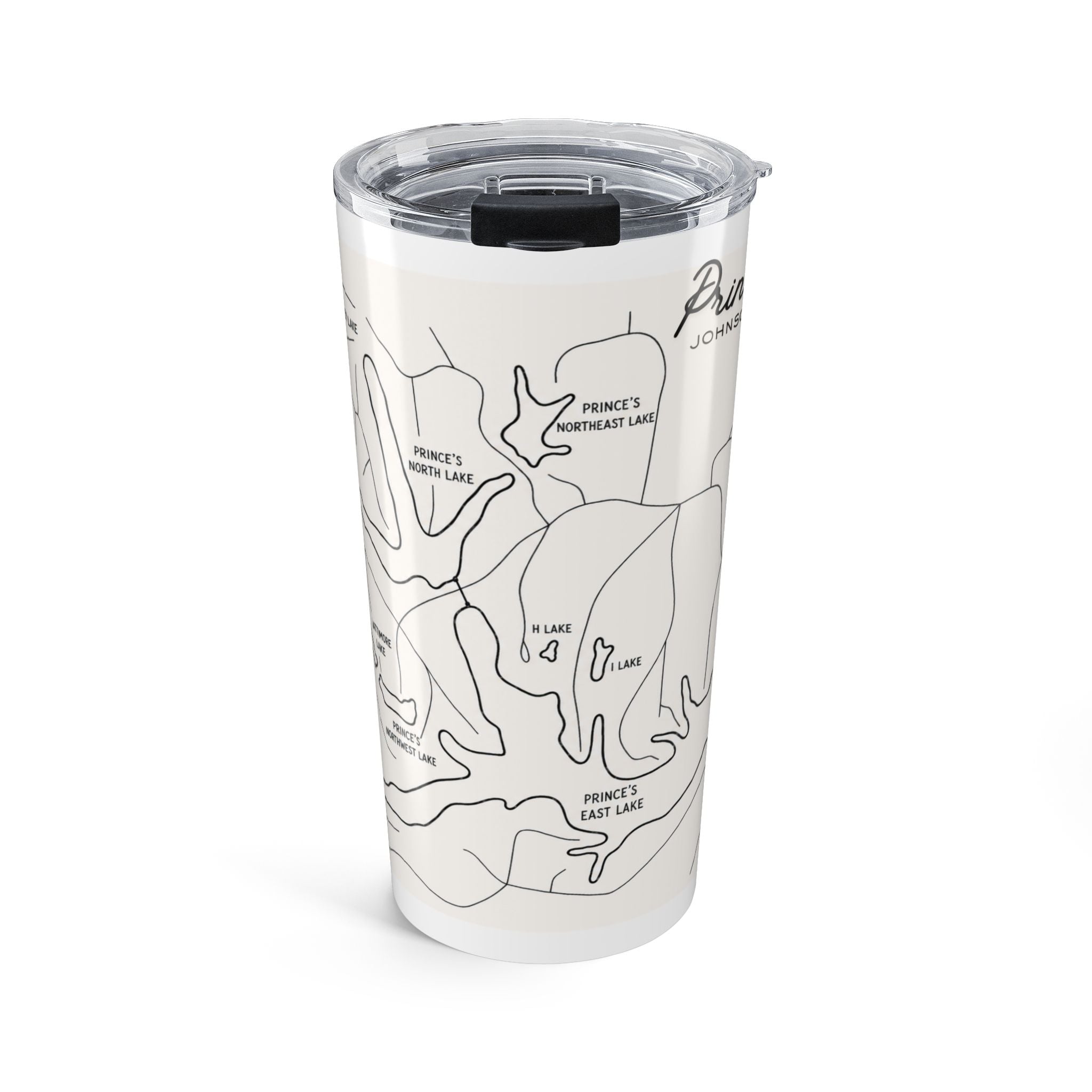 20oz Prince's Lakes Map Tumbler — Retro Minimalist Lake Map Design