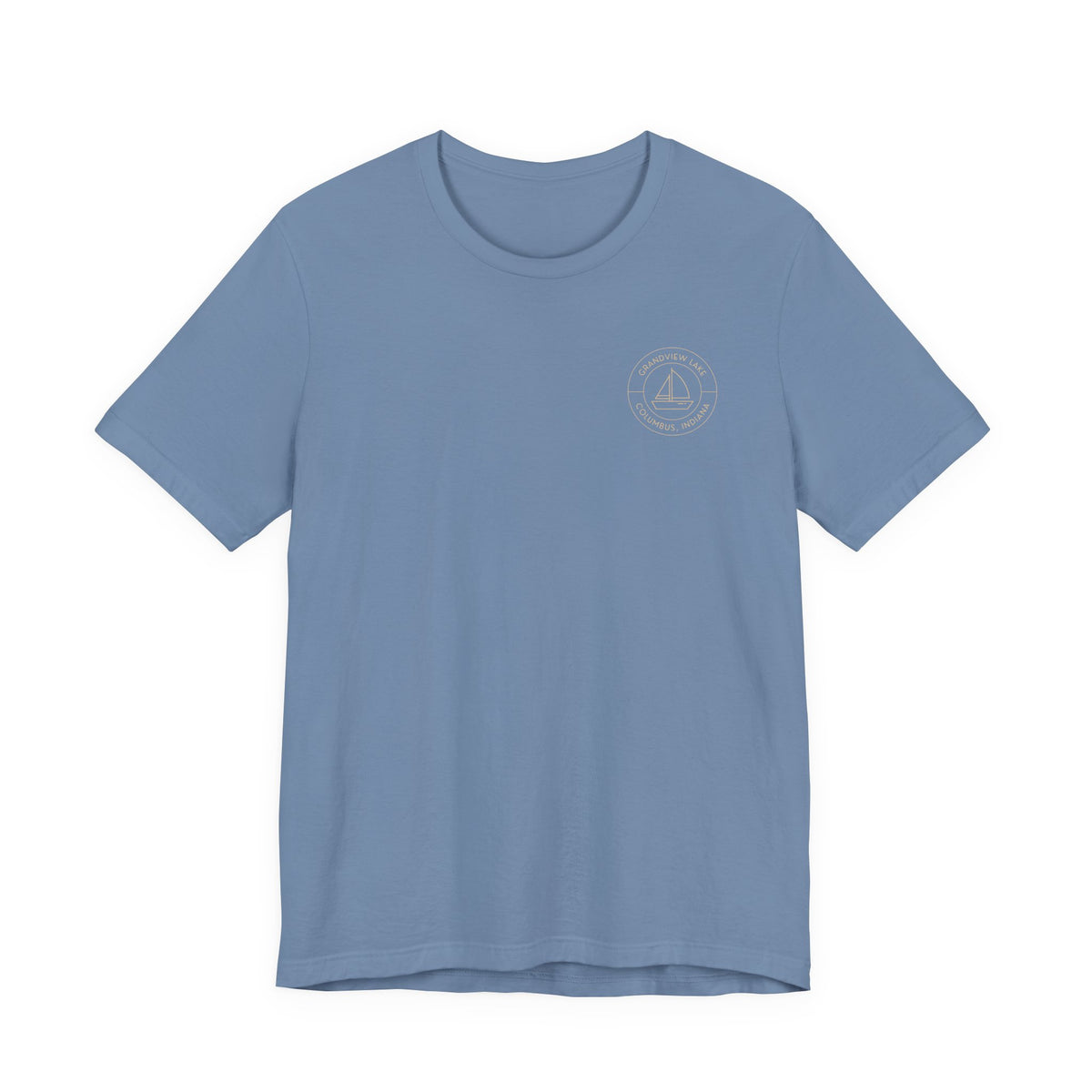 Sailboat Pocket & Back Print Grandview Lake Minimalist Tee —  Short Sleeve Shirt