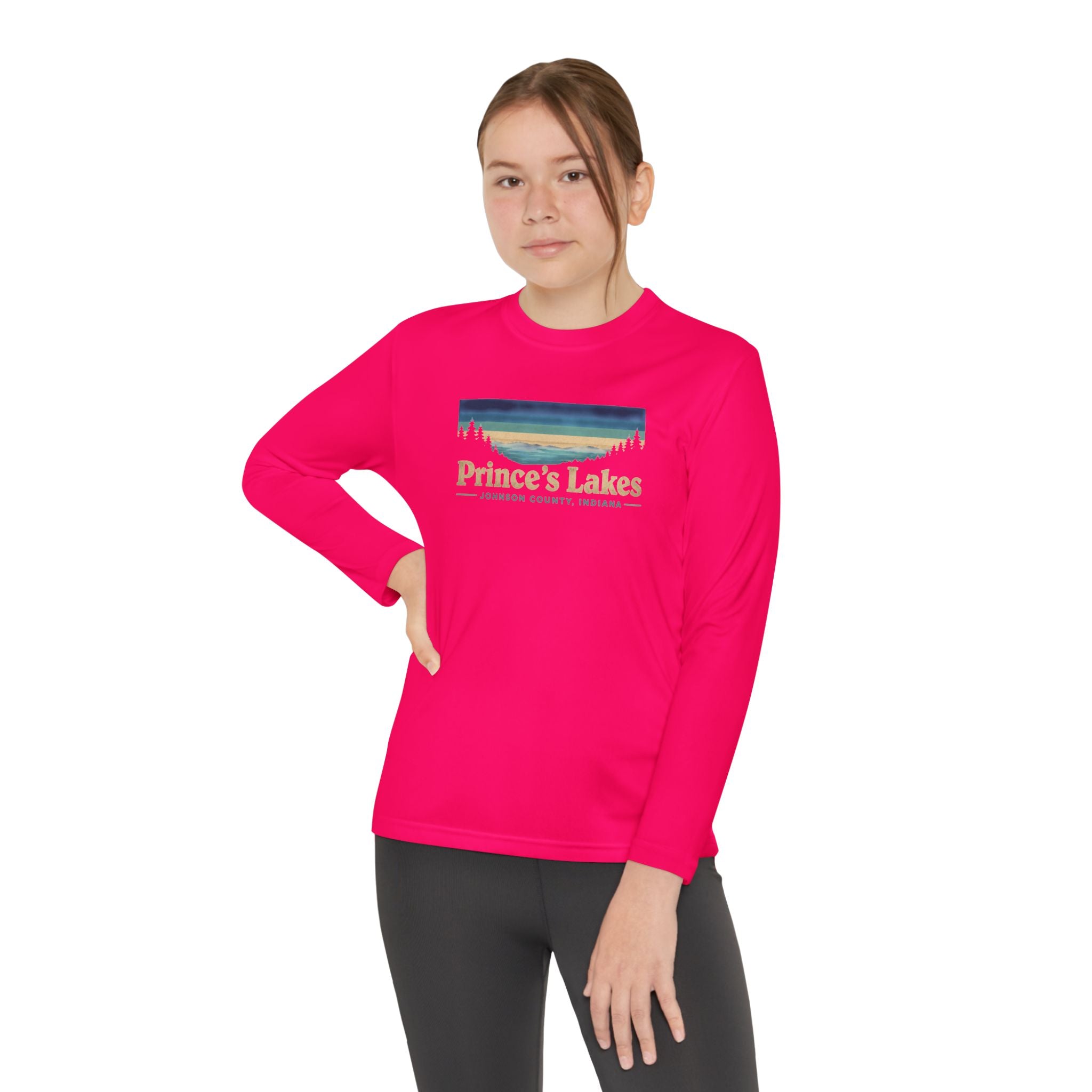 Prince's Lakes Youth Long Sleeve Tee — Retro Lakeside Nature Design