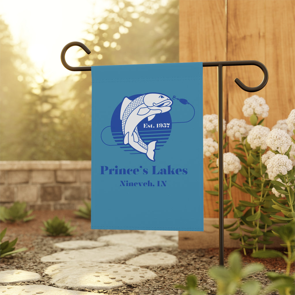 Fishing Garden Flag — "Prince's Lakes, Nineveh, IN" Established 1932 House Banner