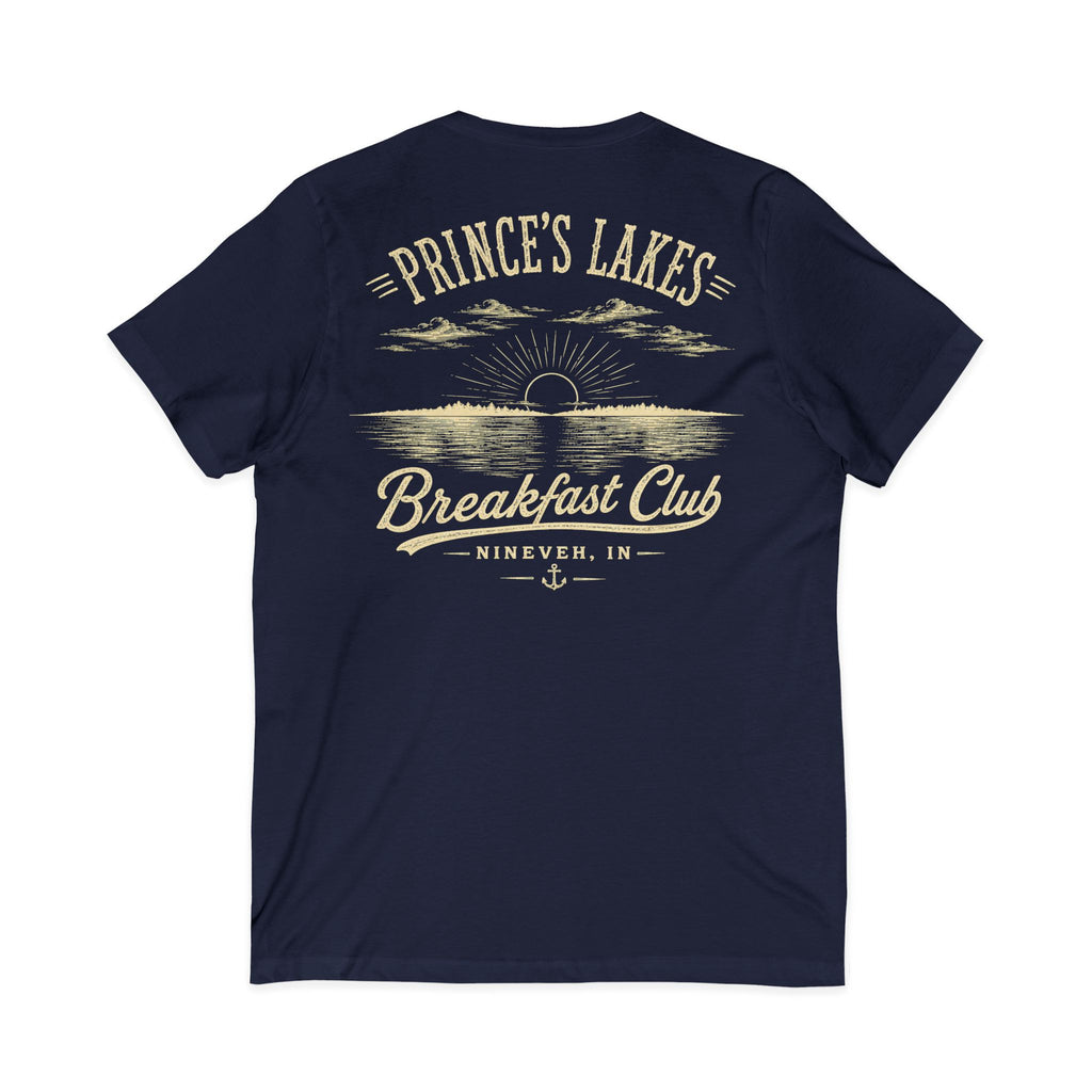 Good Food Good Company Good Morning V-Neck Tee — Retro Lake Breakfast Club Graphic Shirt