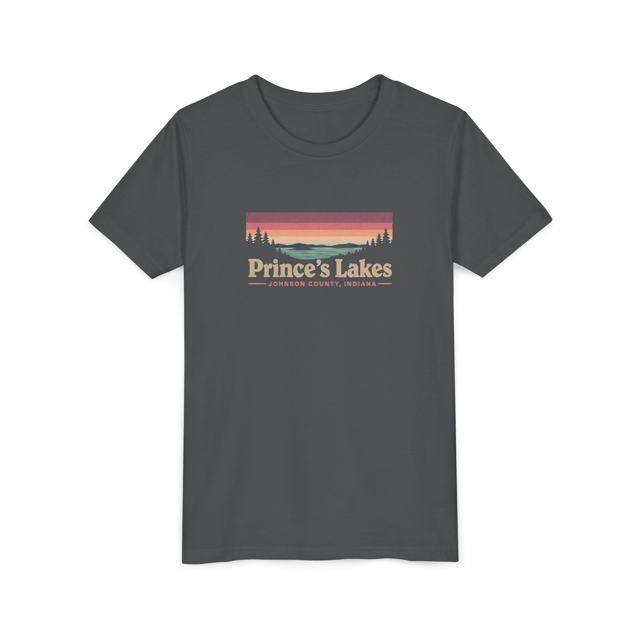 Youth Tee — Prince's Lakes Retro Sunset Graphic