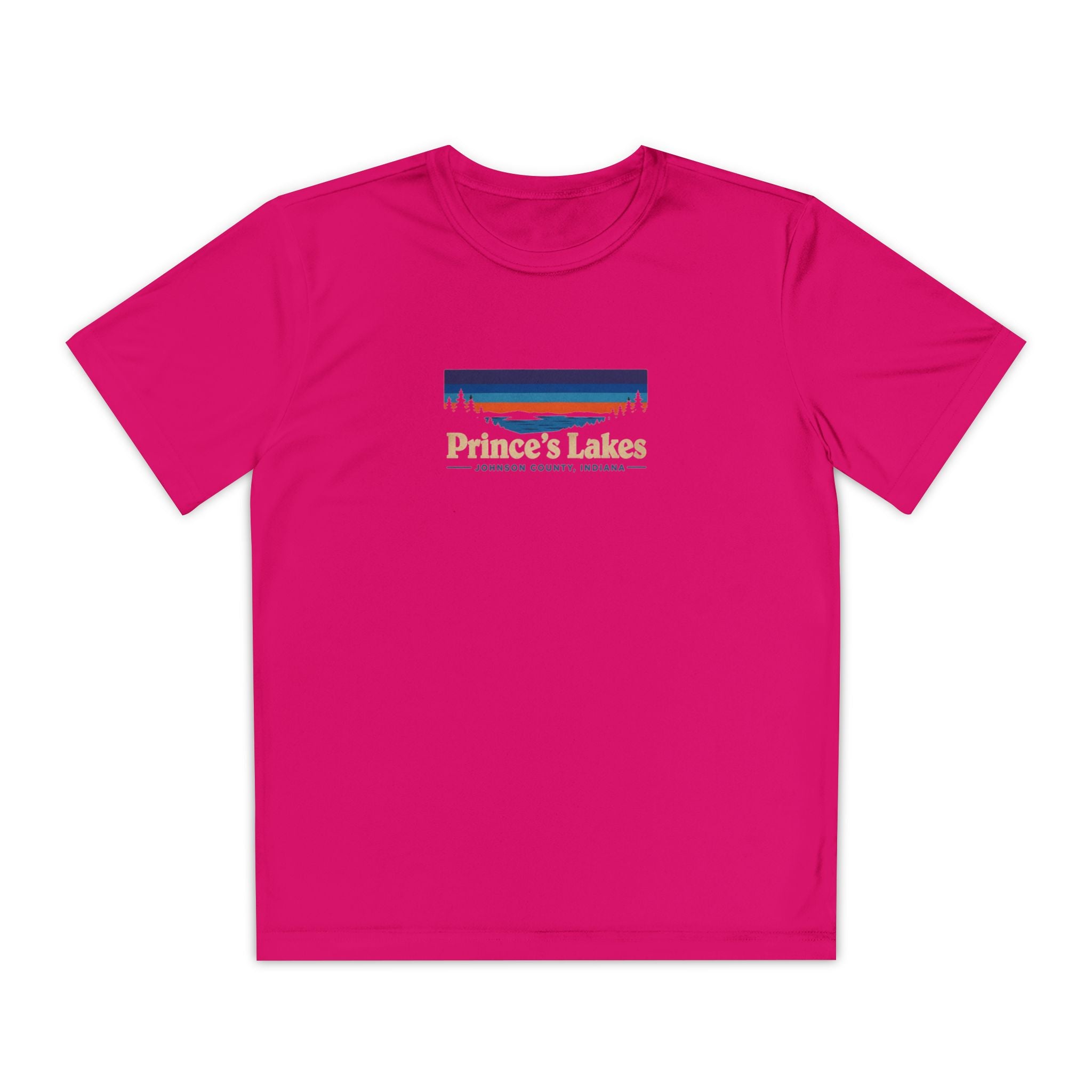 Prince's Lakes Youth Performance Tee — Retro Sunset Camp Shirt