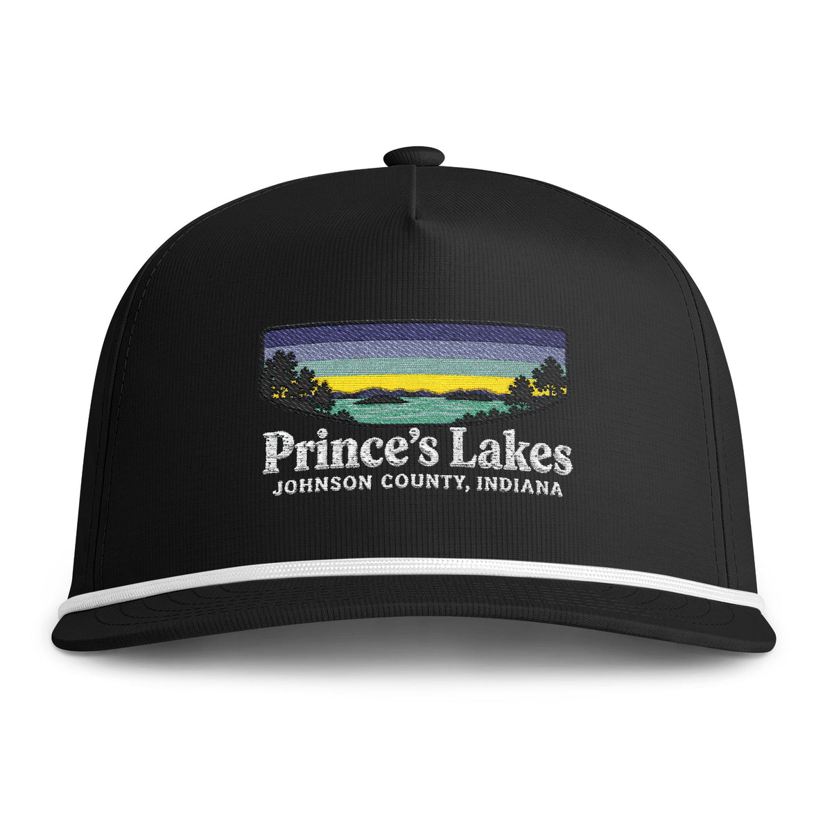 Sunset Lakes Rope Cap — "Prince's Lakes" White Font Embroidered Trucker Hat