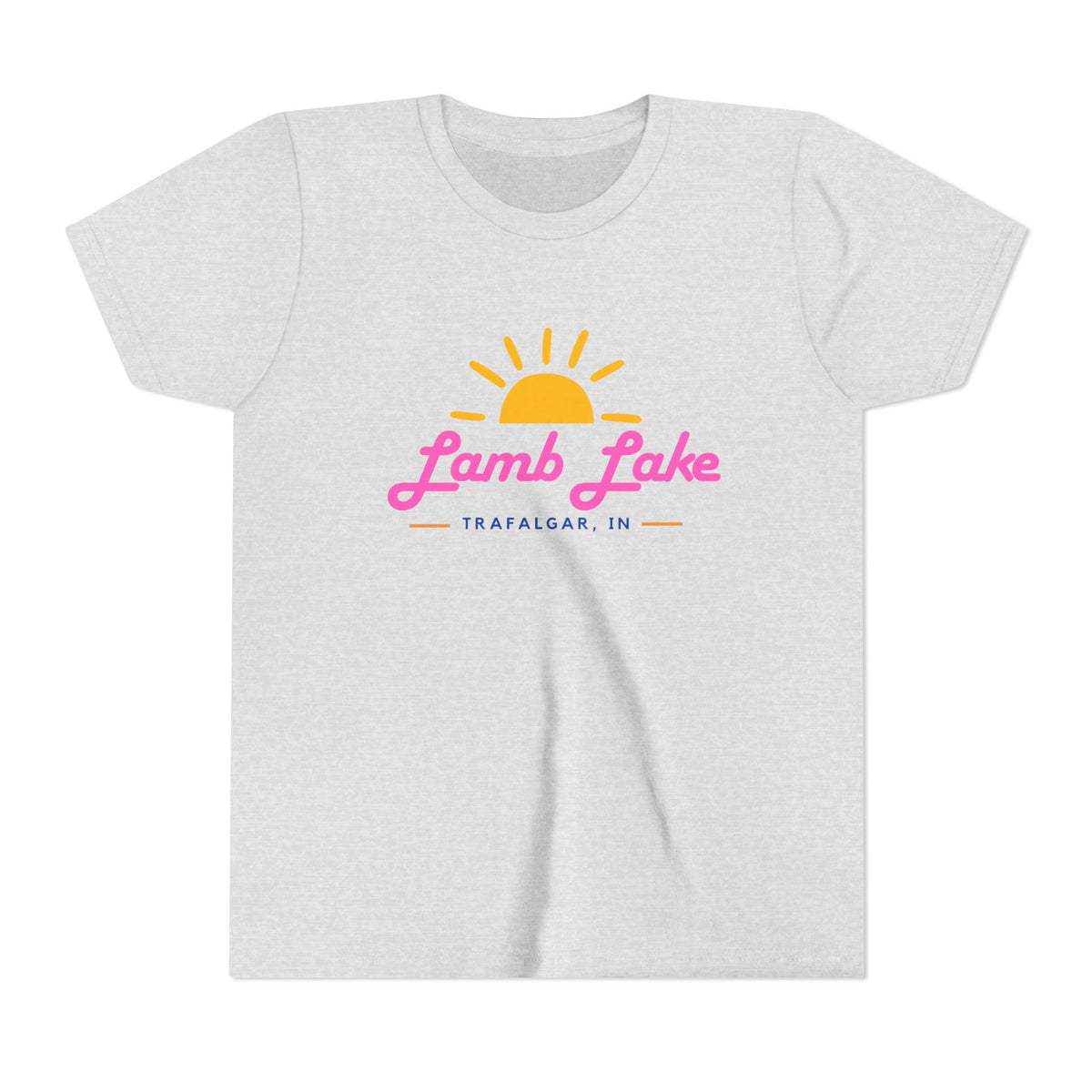 Youth Tee — Lamb Lake Retro Sunset Kids Shirt (Trafalgar, IN)
