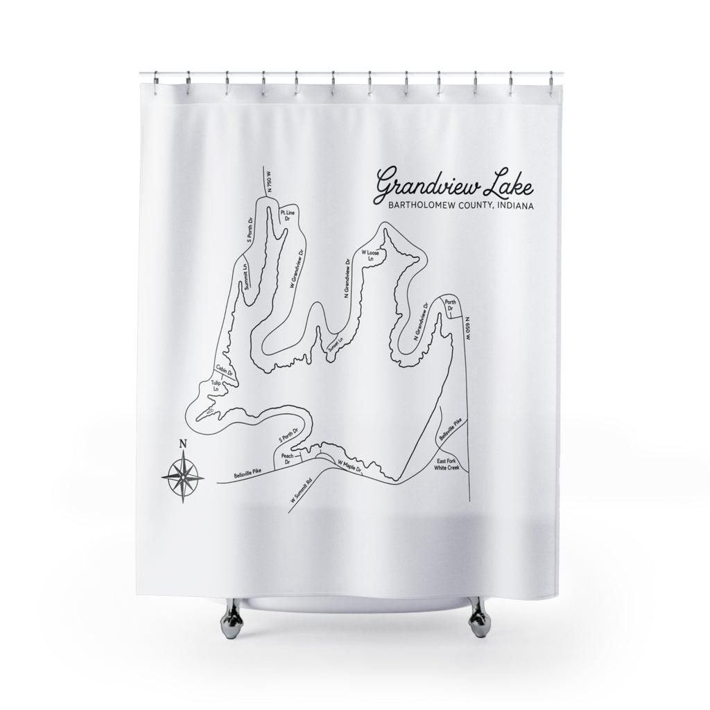 Grandview Lake Map Shower Curtain — Decorative Bath Curtain with Lake Map Design