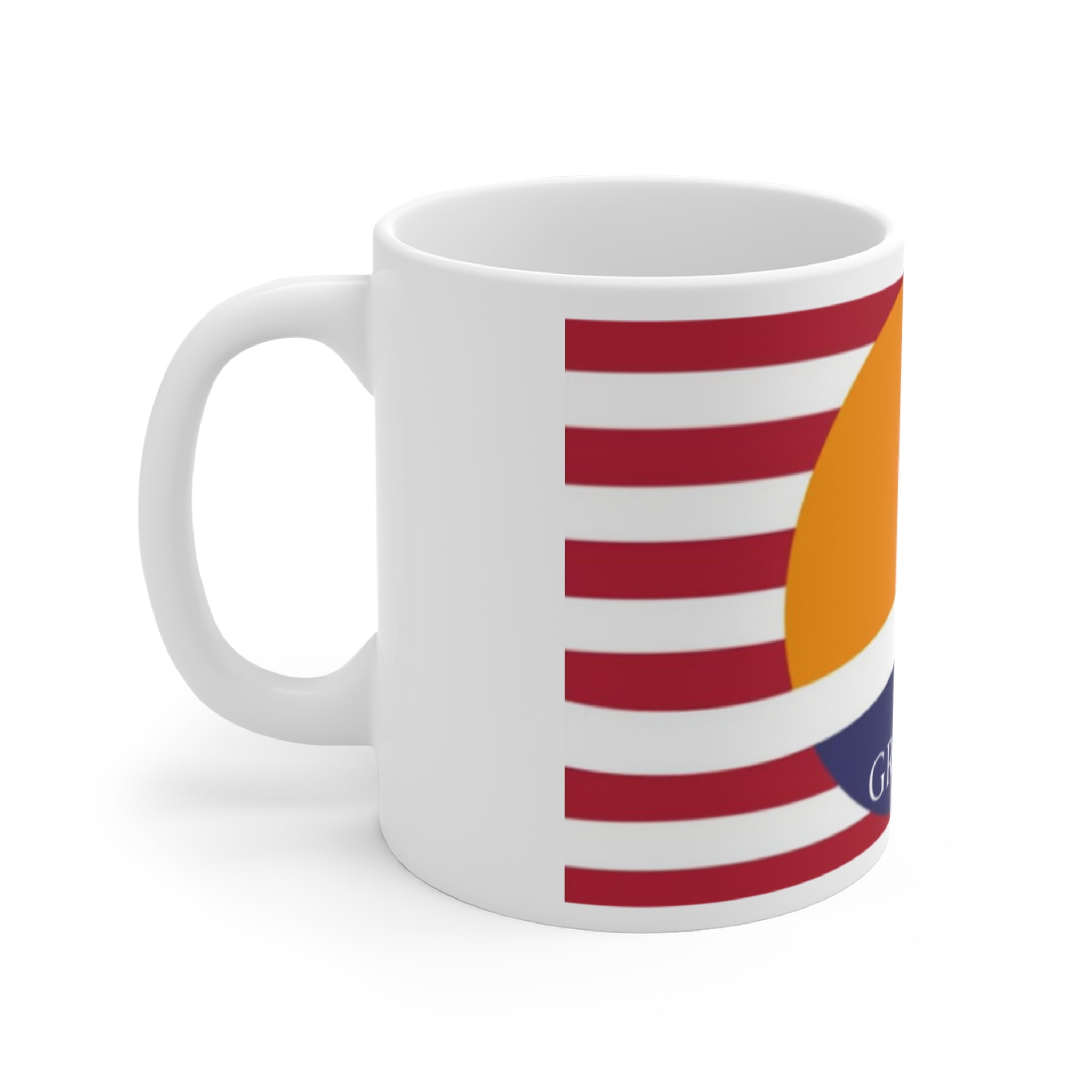 Grandview Lake Flag Sunset Mug — Scenic Lake Cabin Coffee Cup (11oz)