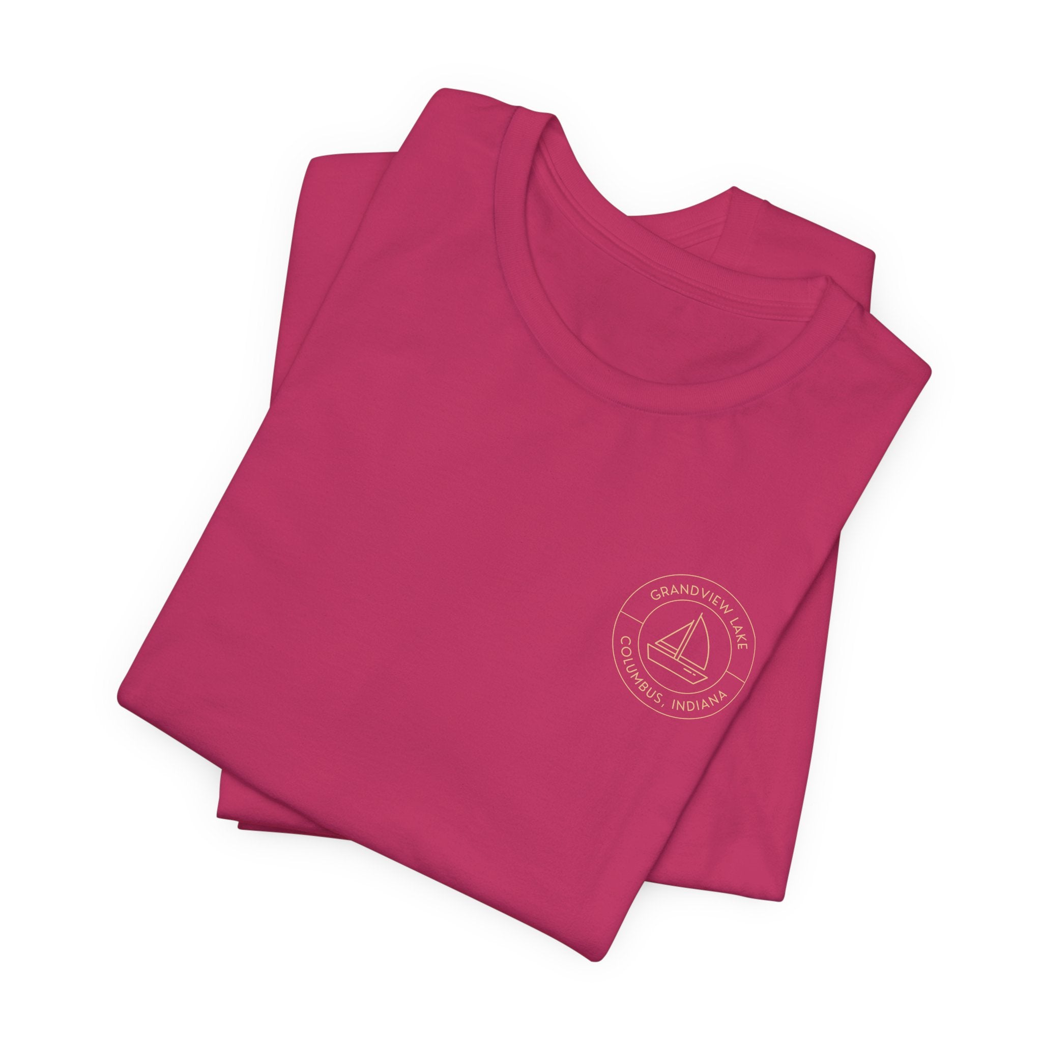 Sailboat Pocket & Back Print Grandview Lake Minimalist Tee —  Short Sleeve Shirt