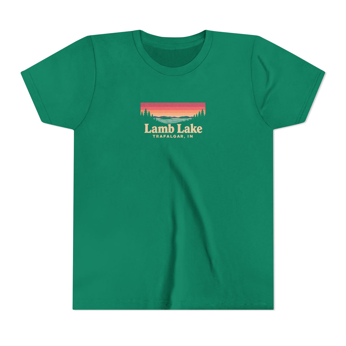 Youth Tee — Lamb Lake Retro Sunset Graphic
