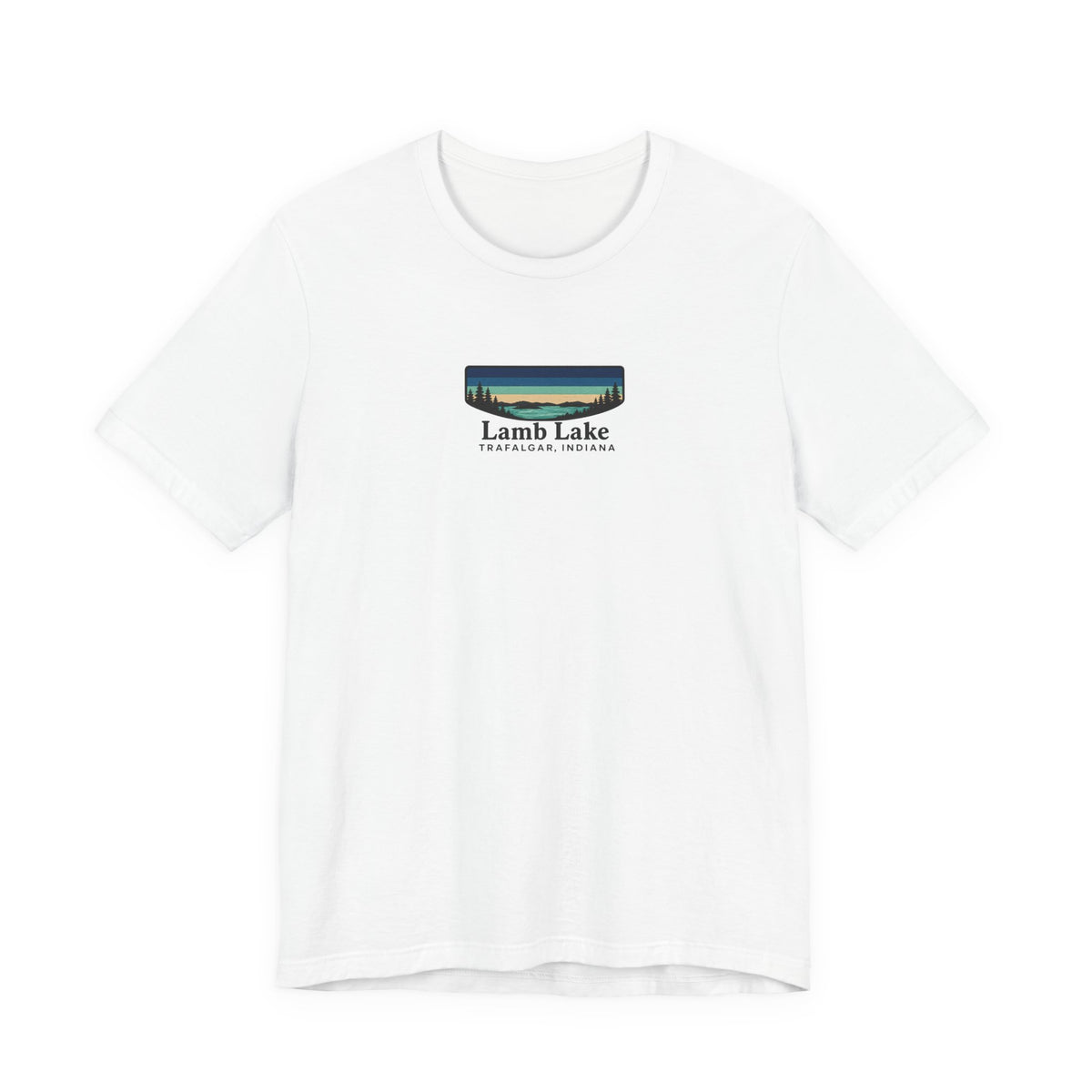 Lamb Lake Landscape Tee — Retro Mountain Lake Graphic T-Shirt