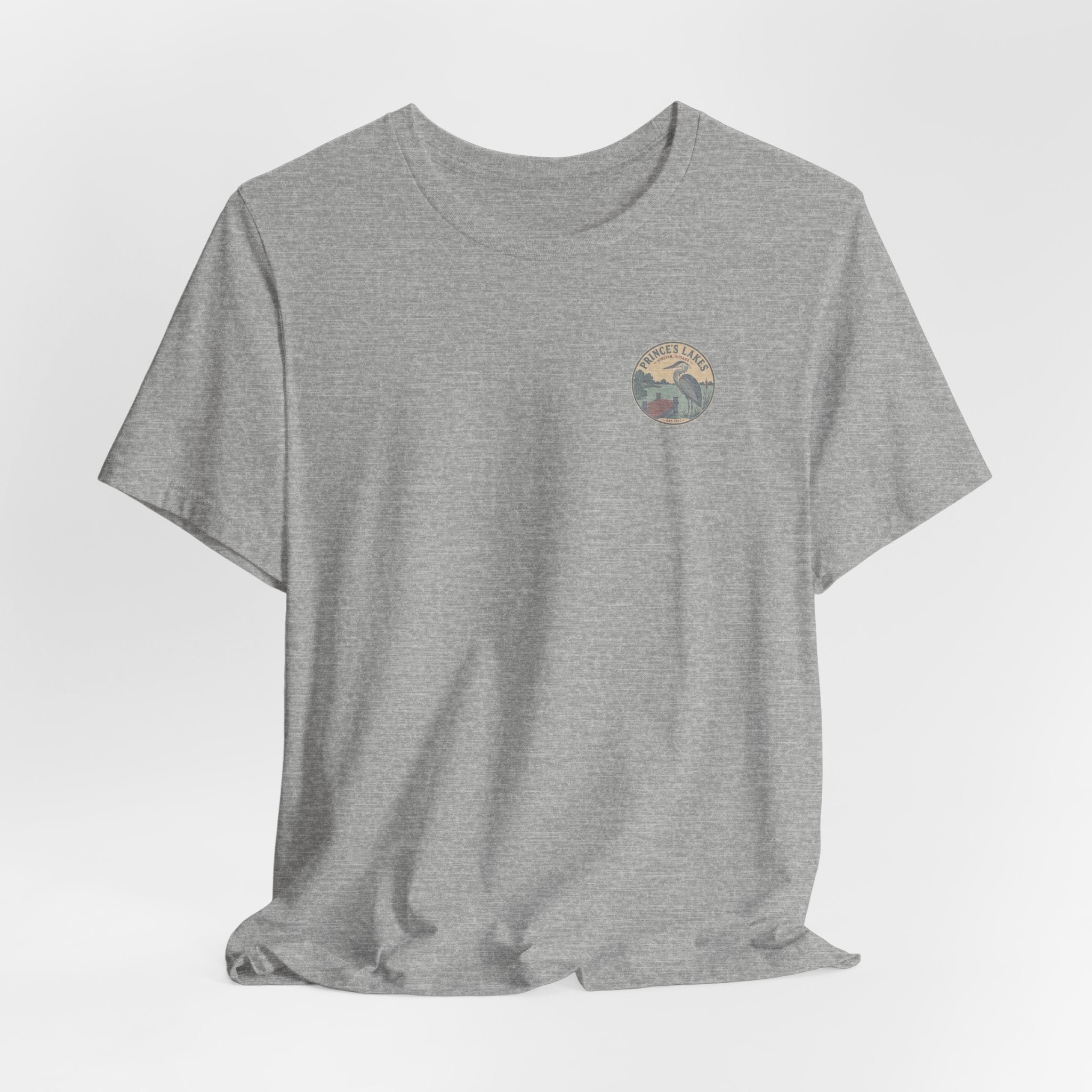 Prince's Lakes Great Blue Heron Graphic Tee — Vintage Nature Pocket & Back Print