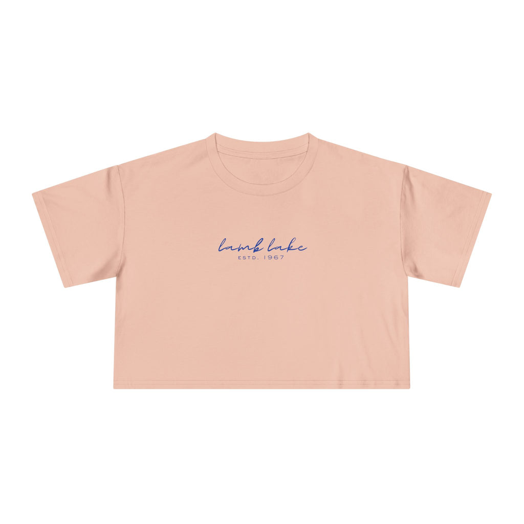 Script Logo Crop Tee — "lamb lake" Women's Casual Top