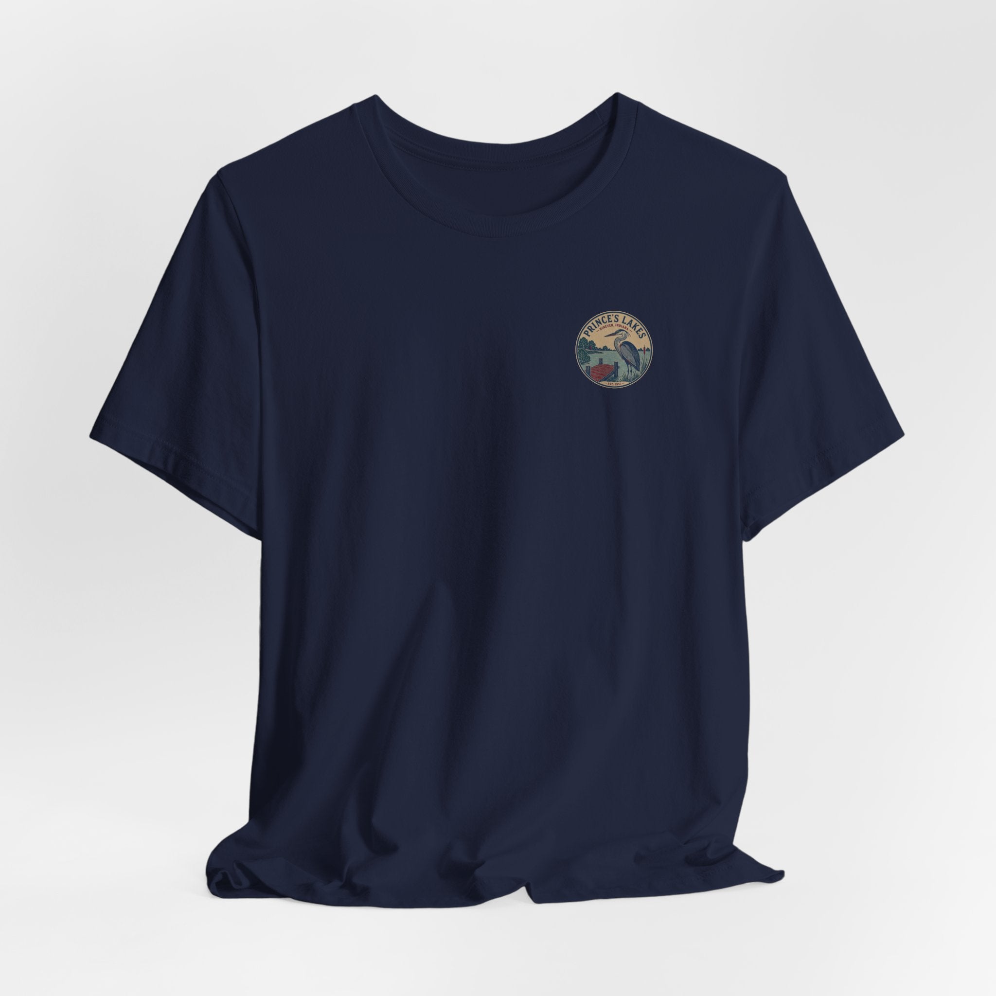 Prince's Lakes Great Blue Heron Graphic Tee — Vintage Nature Pocket & Back Print