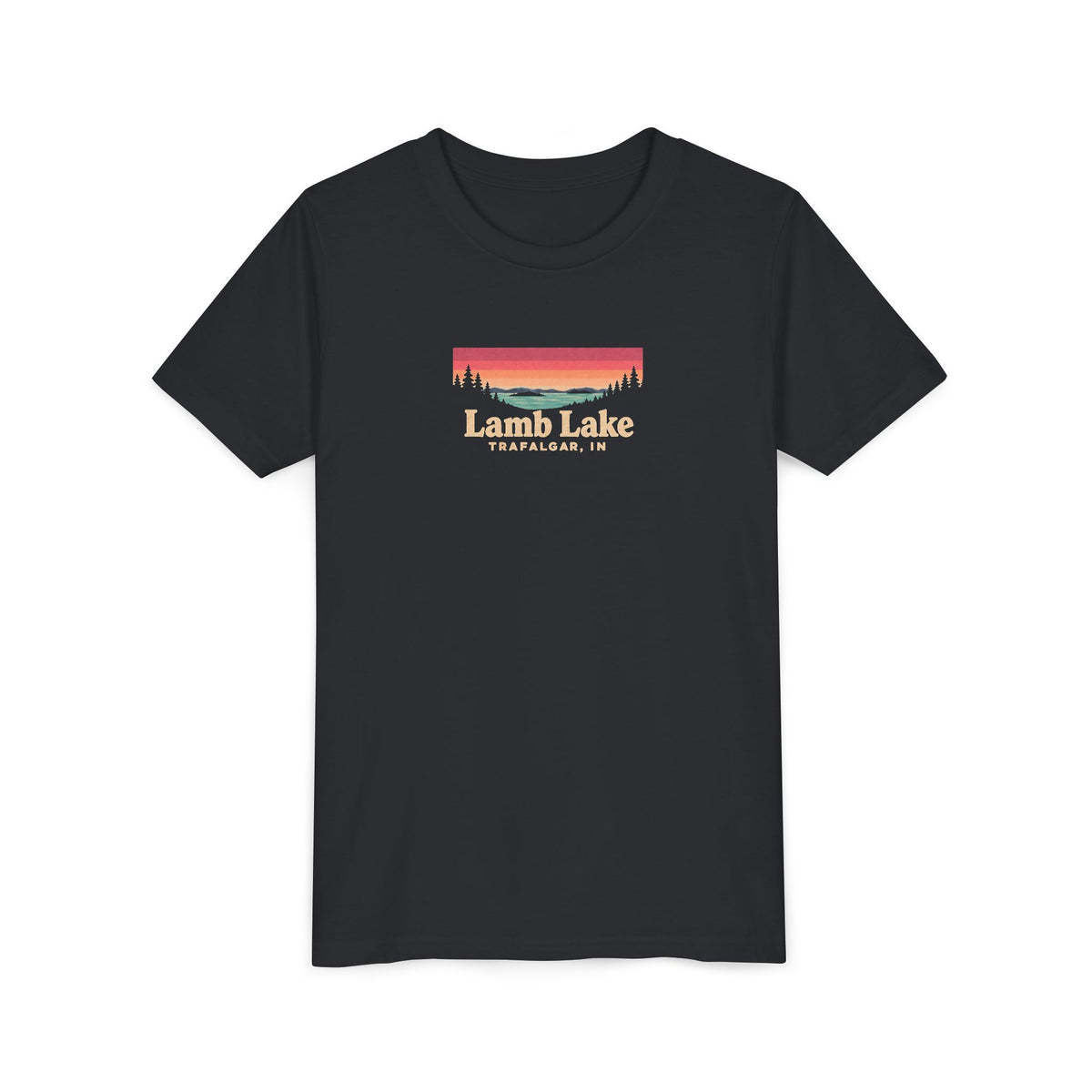 Youth Tee — Lamb Lake Retro Sunset Graphic