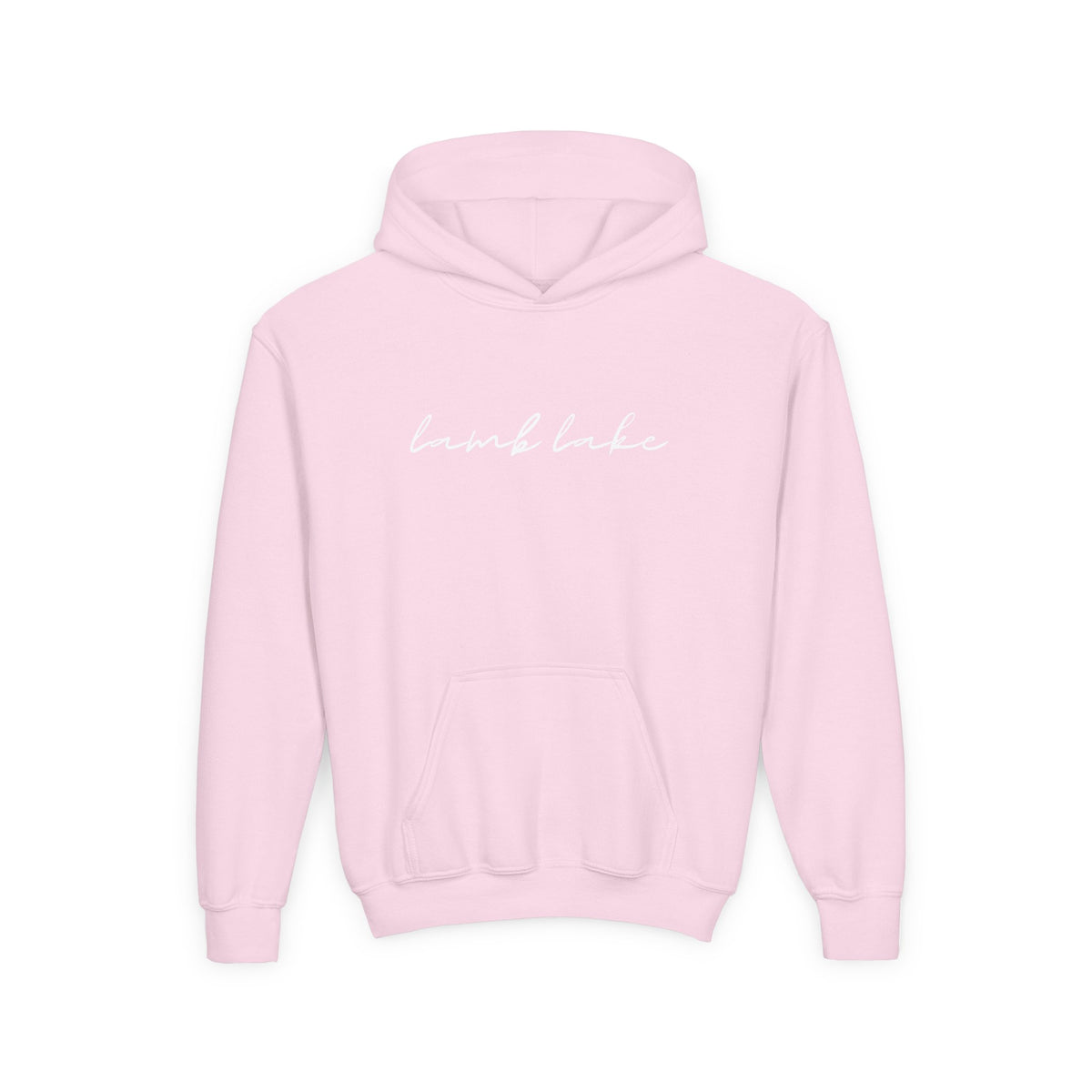 Youth Hoodie with "lamb lake" Script — Soft Casual Pullover