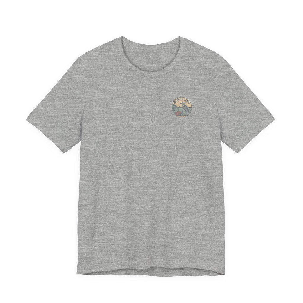 Prince's Lakes Great Blue Heron Graphic Tee — Vintage Nature Pocket & Back Print