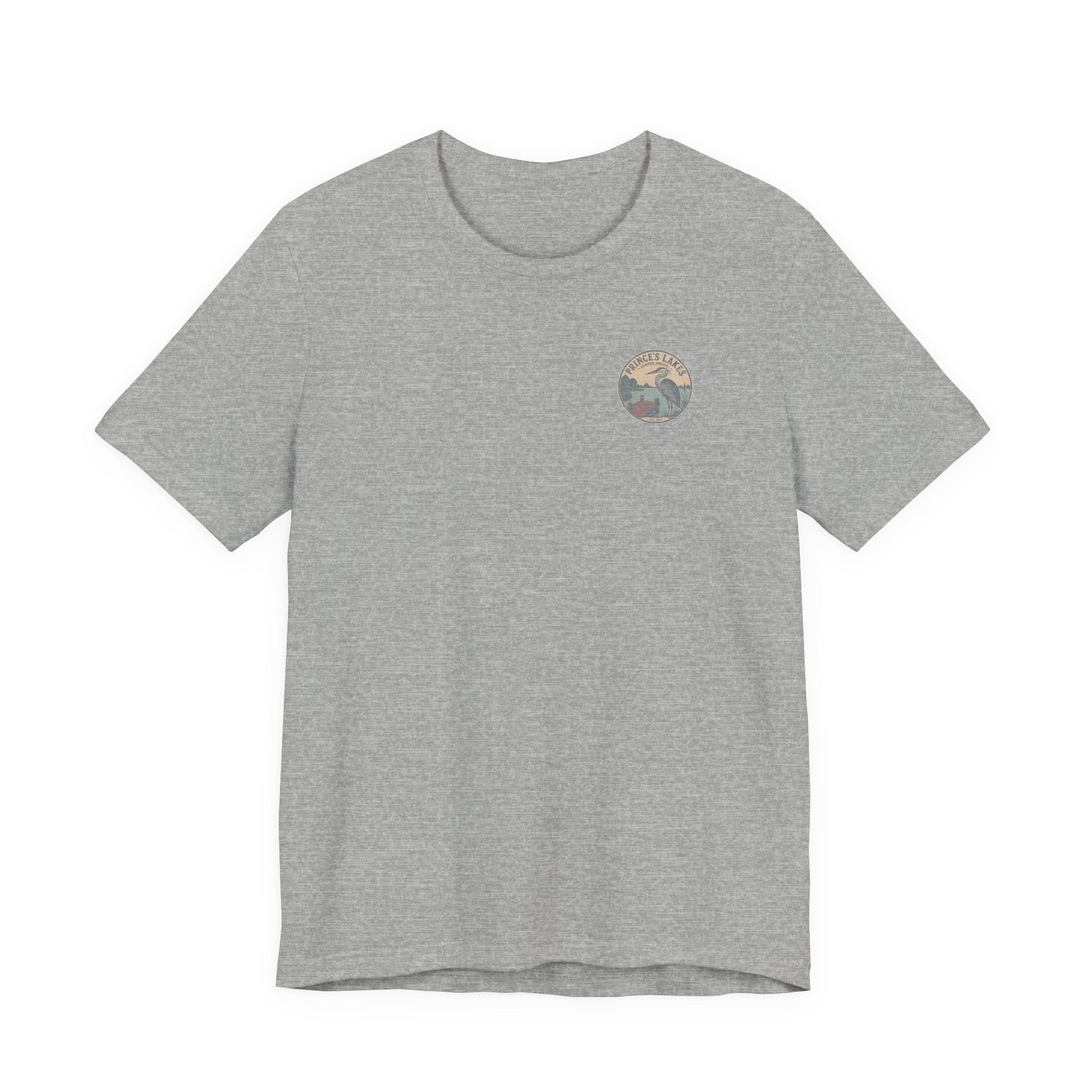 Prince's Lakes Great Blue Heron Graphic Tee — Vintage Nature Pocket & Back Print