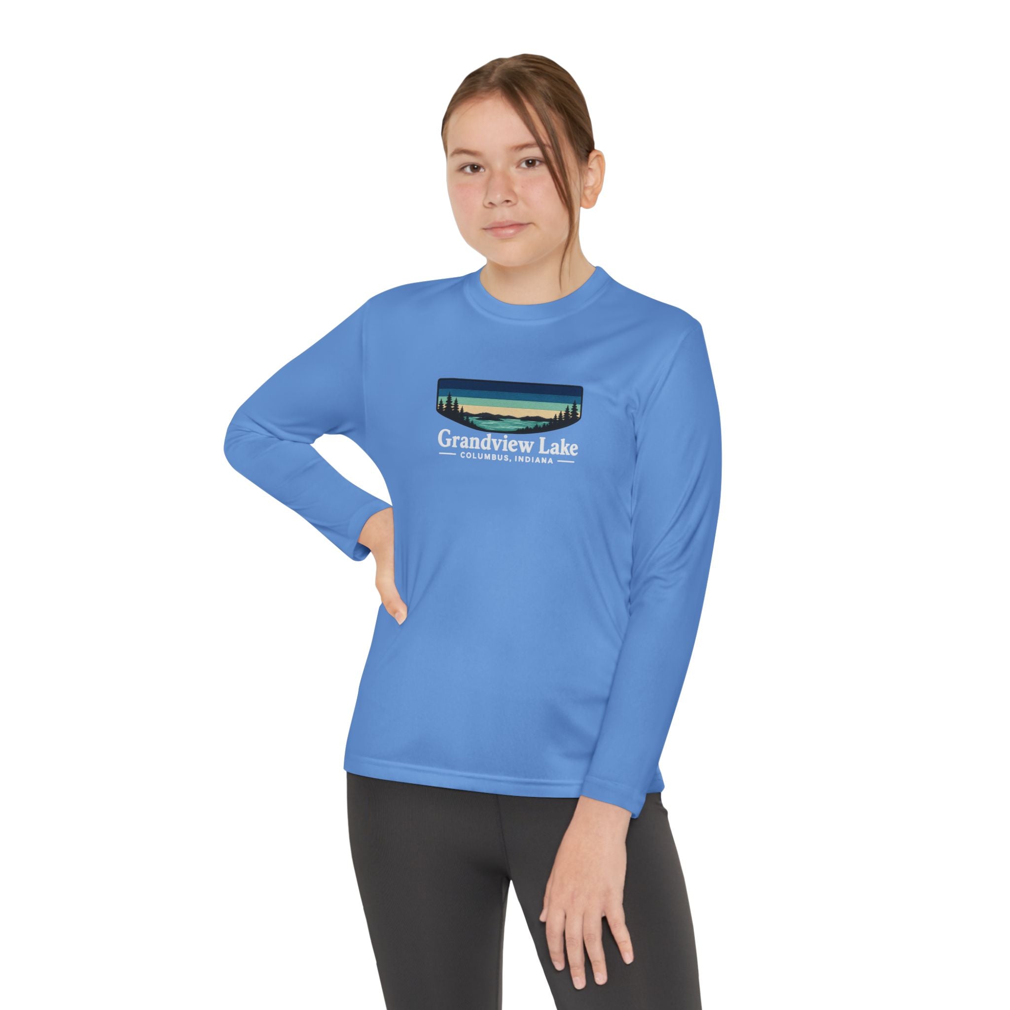 Youth Long Sleeve Tee — Grandview Lake Retro Lakeside Nature Design