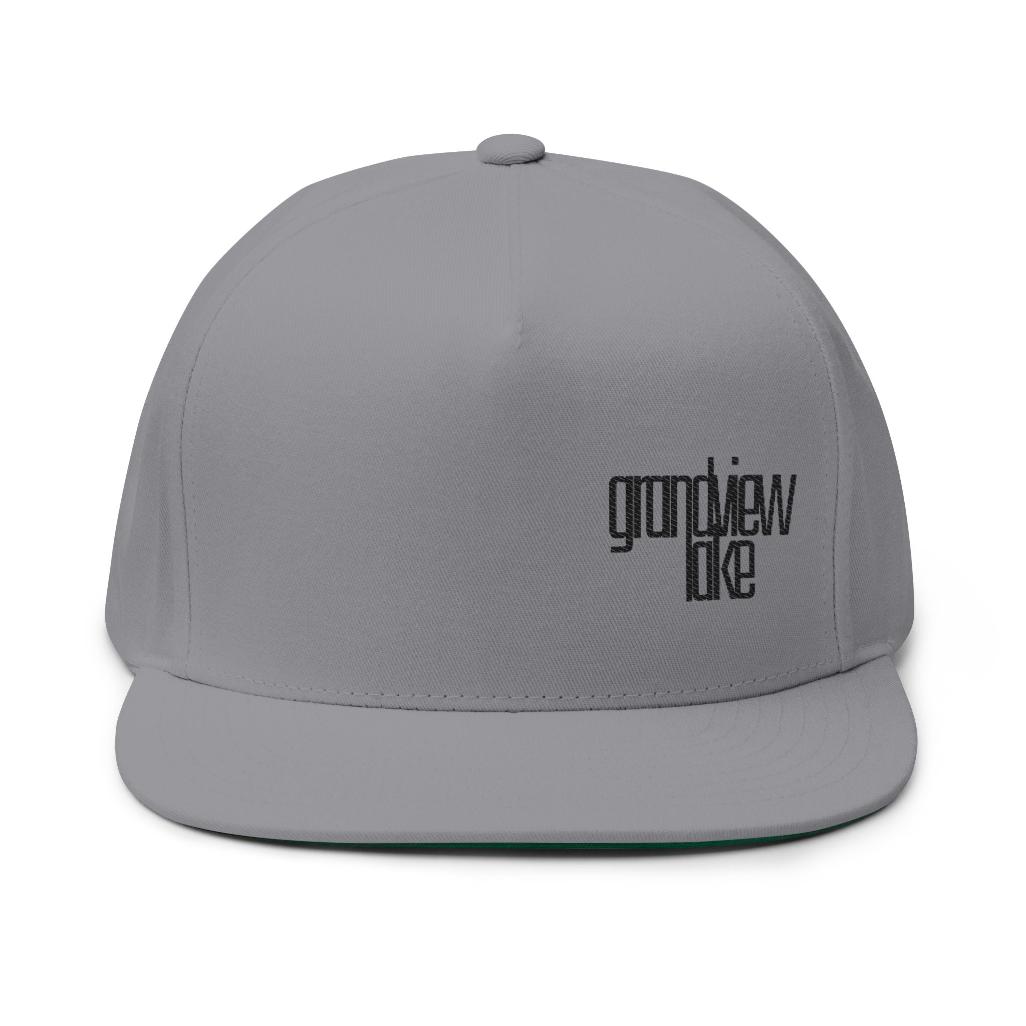 Flat Bill Cap — Minimal Embroidered "grandview lake" Logo Snapback