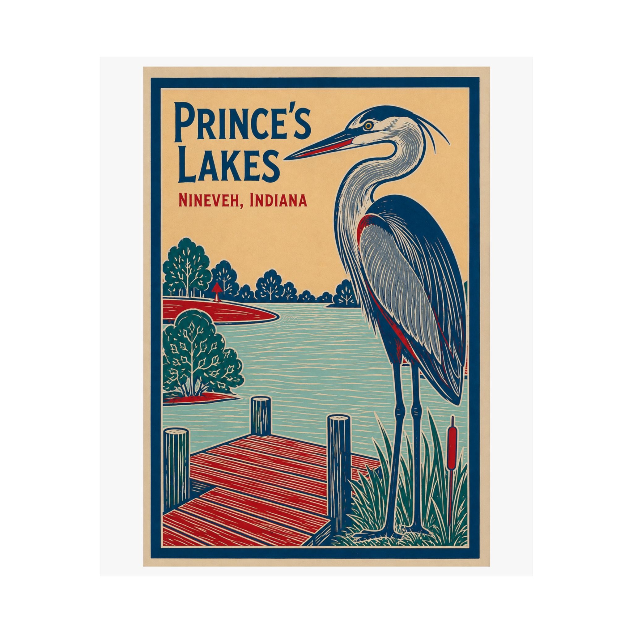 Prince's Lakes Great Blue Heron Poster — Matte Vertical Wall Art (Nineveh, Indiana)