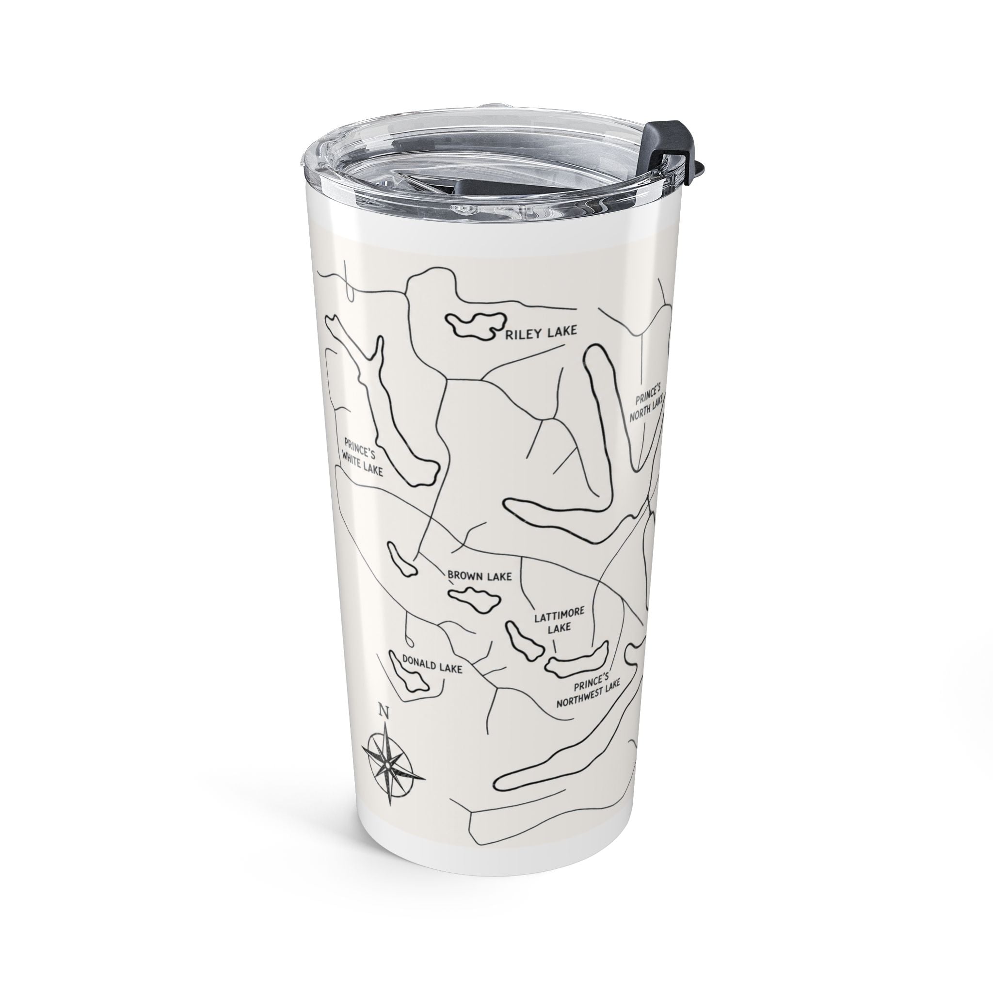 20oz Prince's Lakes Map Tumbler — Retro Minimalist Lake Map Design