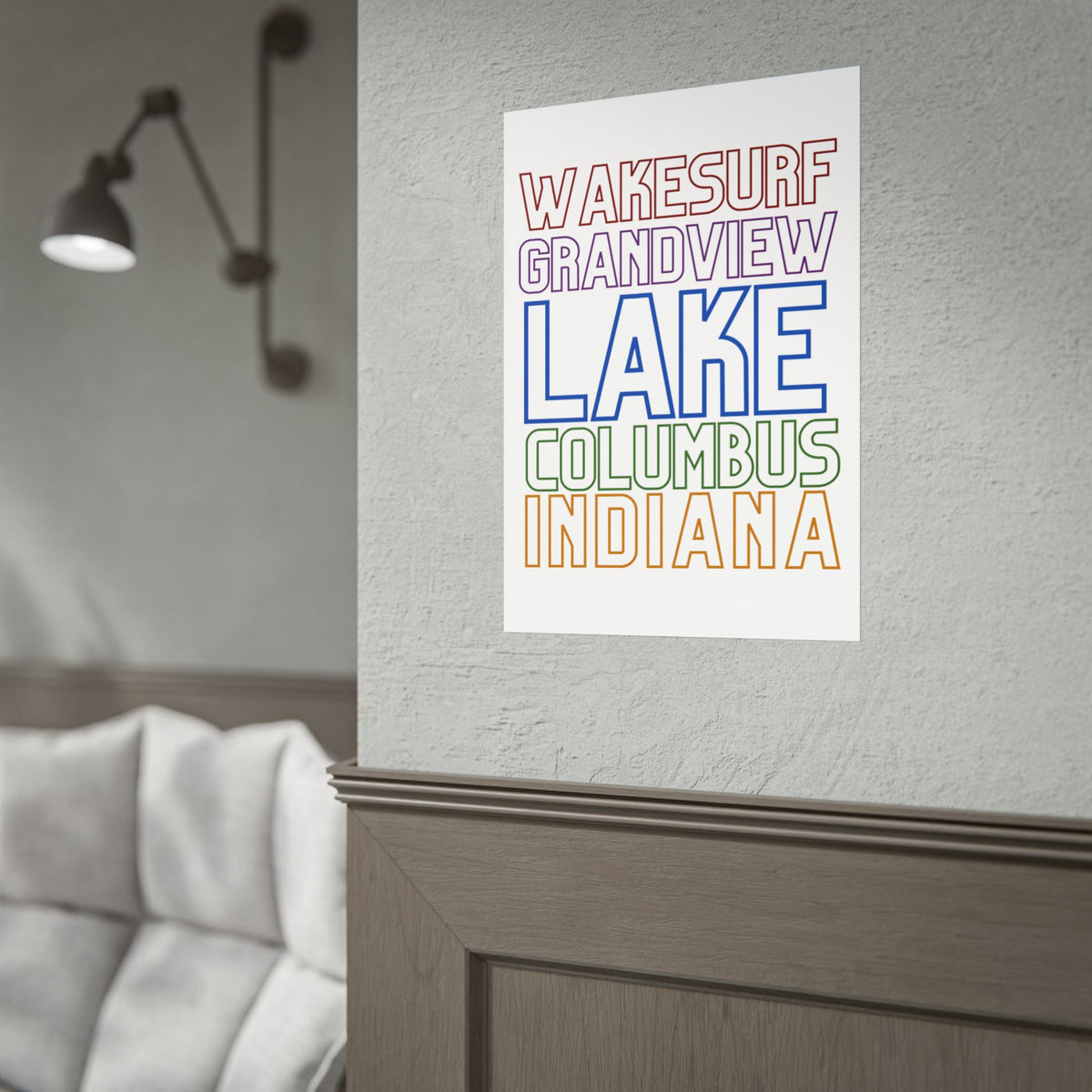 Lake Columbus Indiana Wakesurf Poster — Grandview Typography Rolled Poster