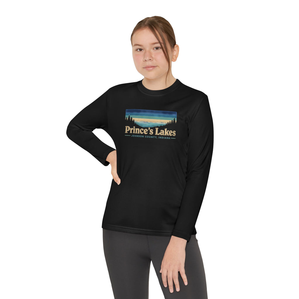 Prince's Lakes Youth Long Sleeve Tee — Retro Lakeside Nature Design