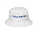 Prince's Lakes Embroidered Bucket Hat — Retro Blue Text Travel Cap