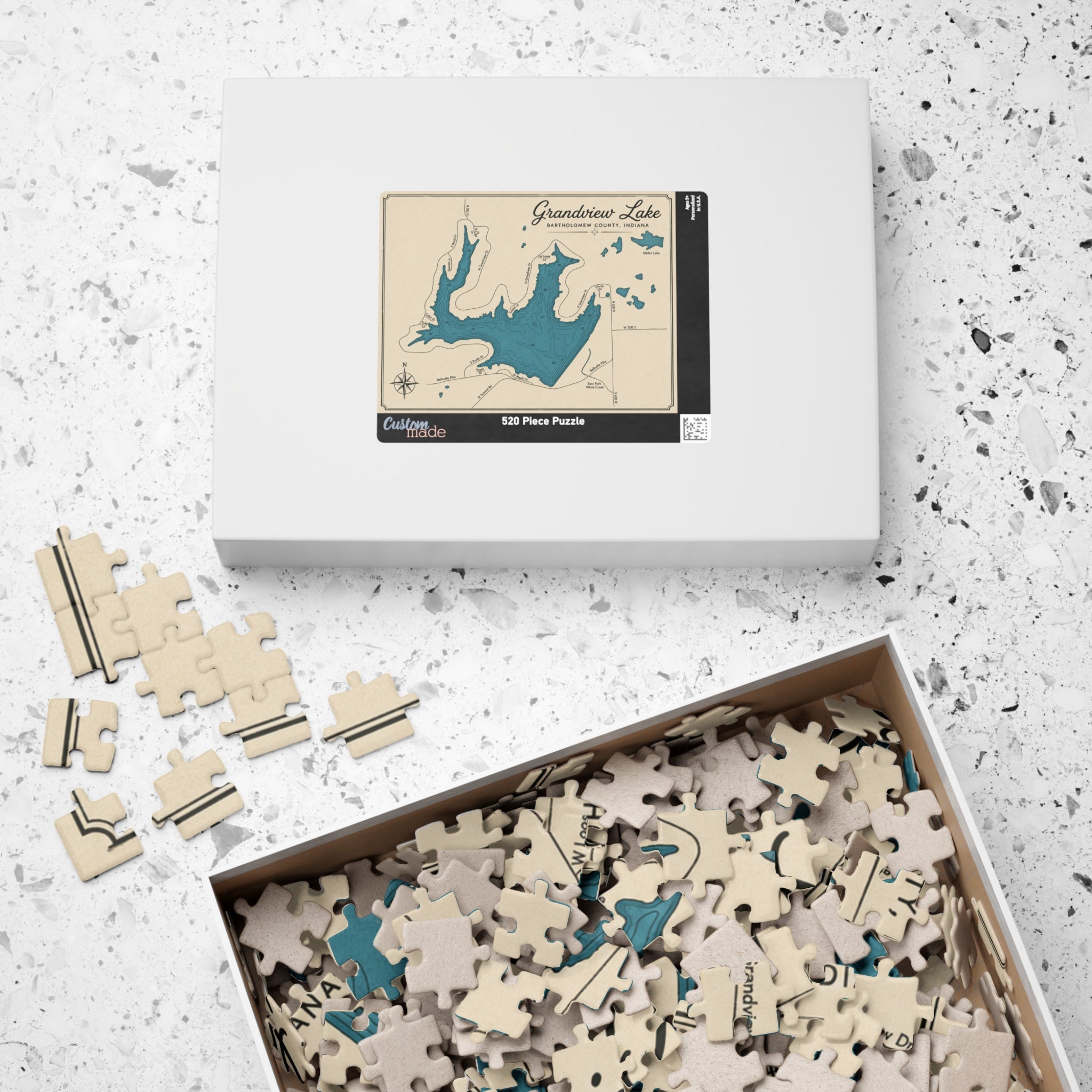 Grandview Lake Custom Map Puzzle — Nautical Vintage Lake Map Jigsaw (520pcs)