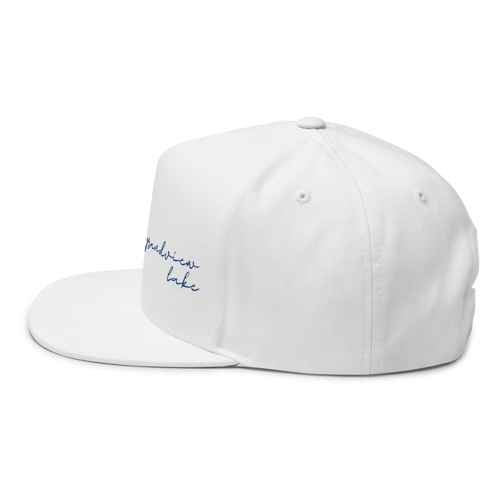 Flat Bill Cap — "Grandview Lake" Script Embroidered Snapback Hat