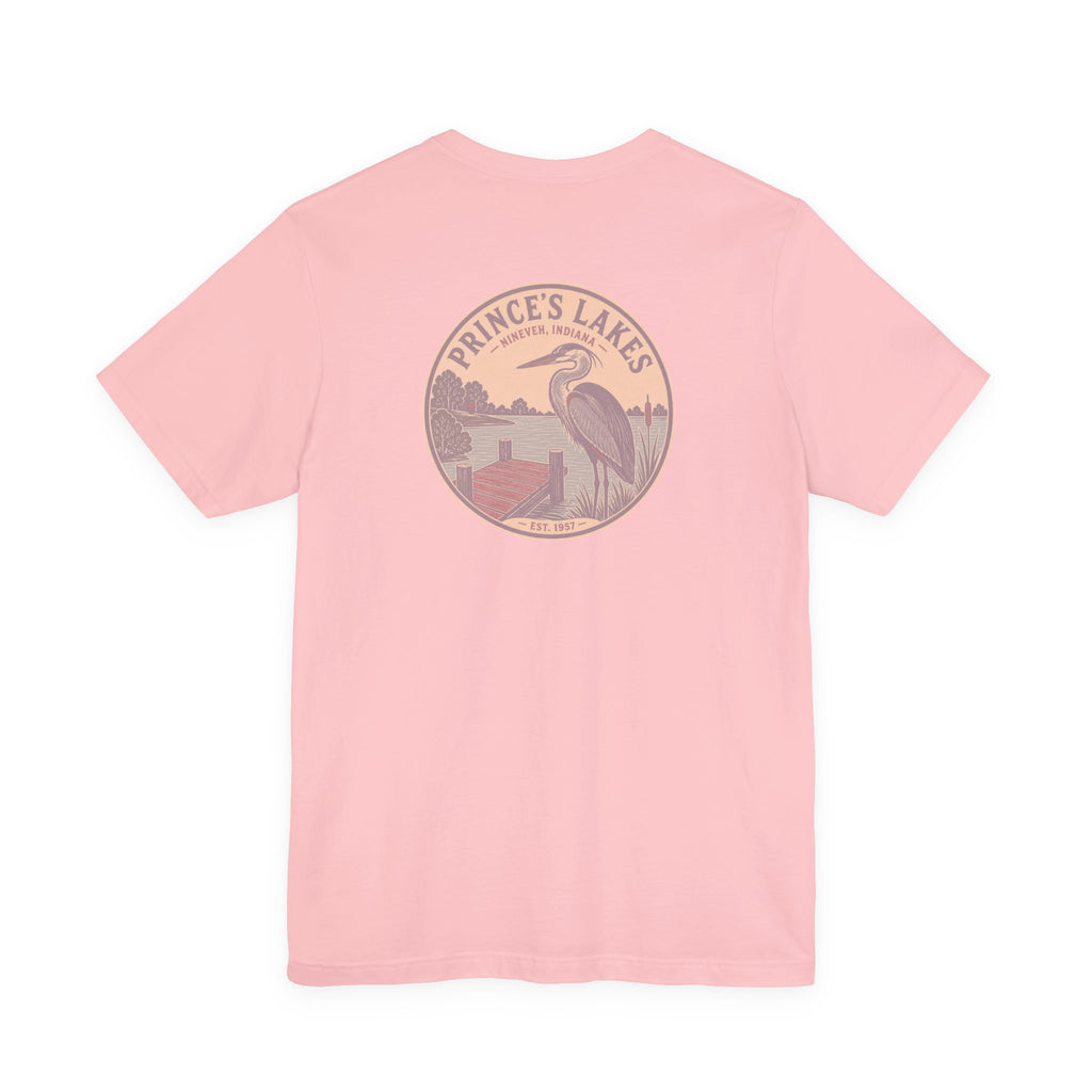 Prince's Lakes Great Blue Heron Graphic Tee — Vintage Nature Pocket & Back Print