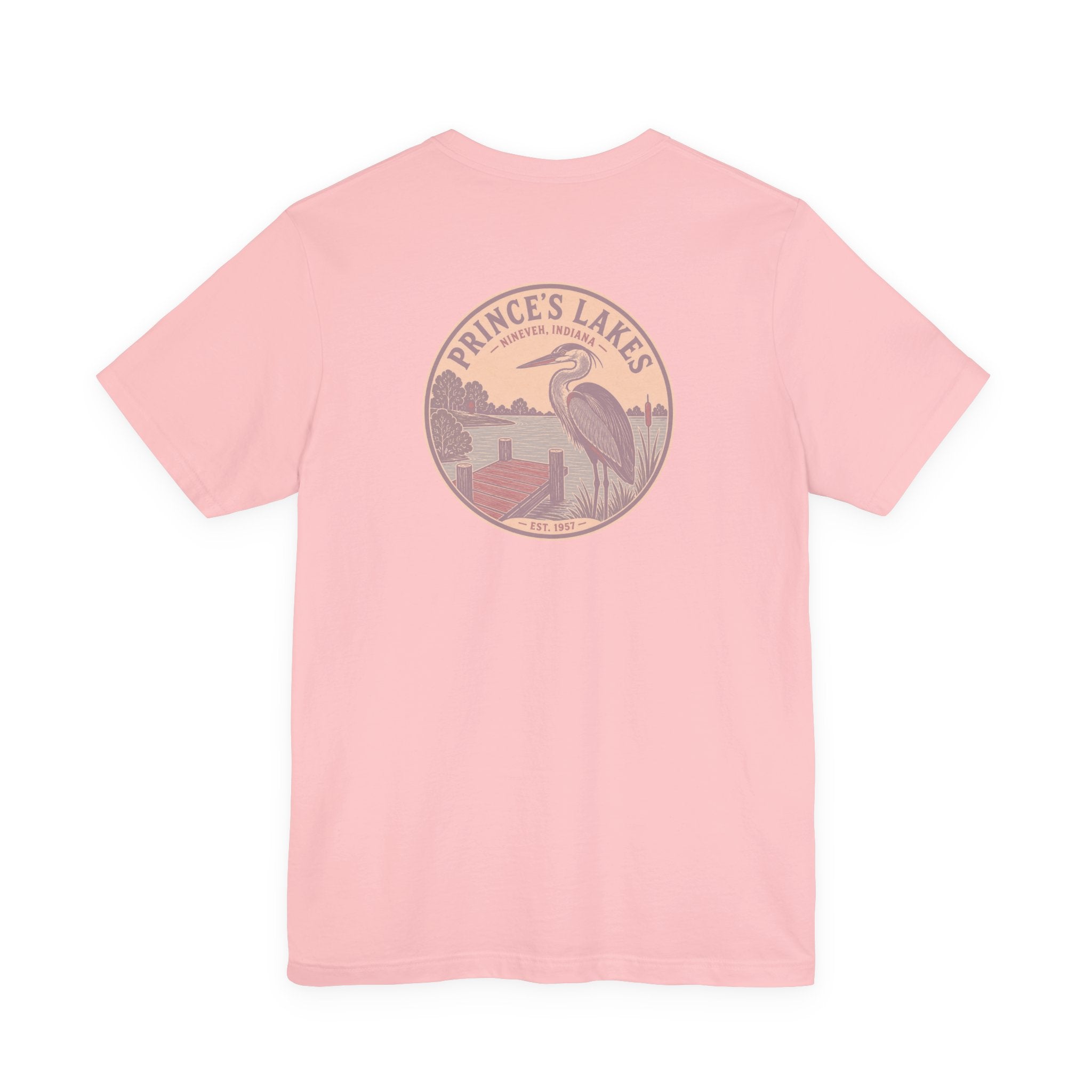Prince's Lakes Great Blue Heron Graphic Tee — Vintage Nature Pocket & Back Print