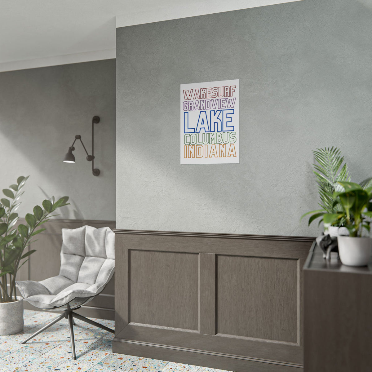Lake Columbus Indiana Wakesurf Poster — Grandview Typography Rolled Poster