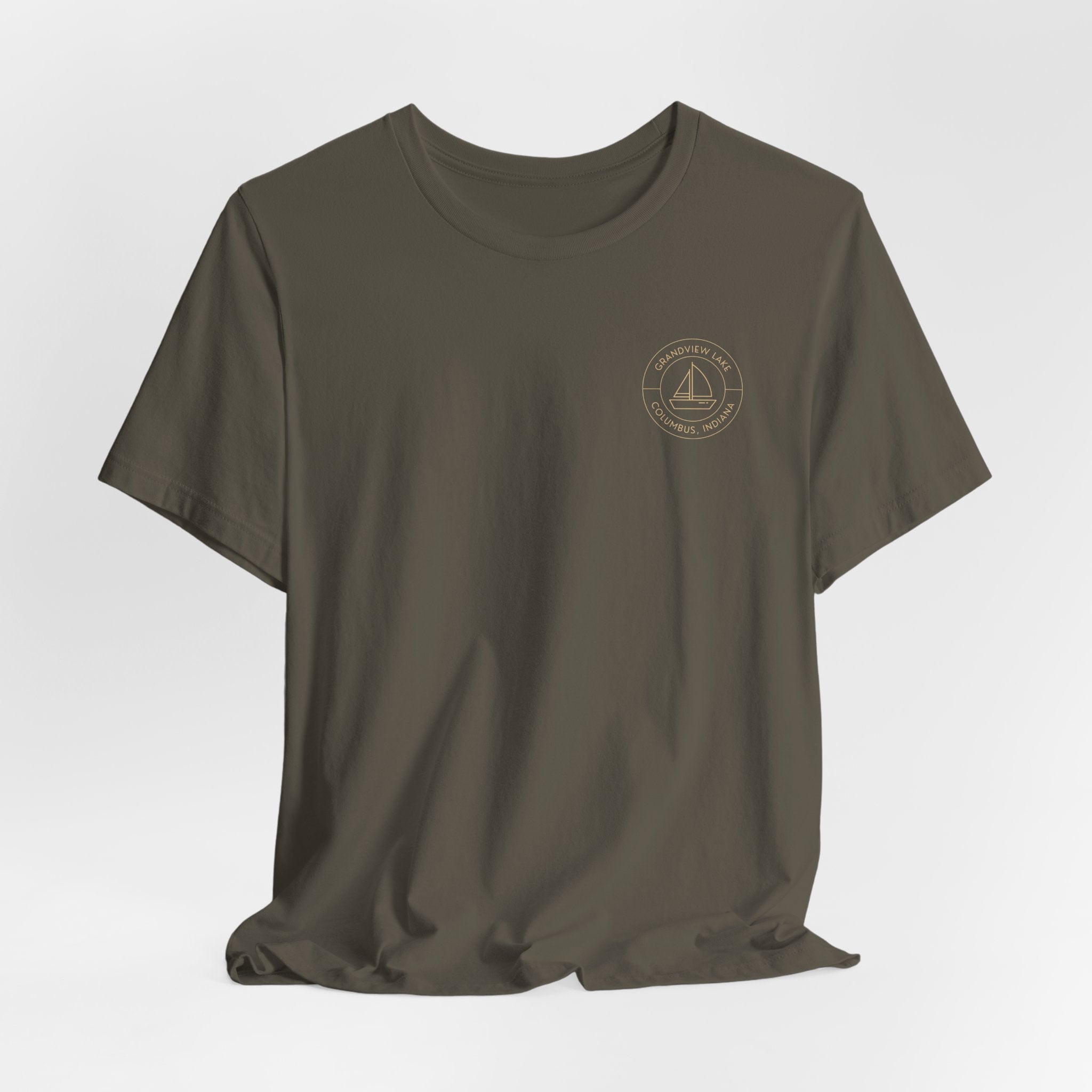 Sailboat Pocket & Back Print Grandview Lake Minimalist Tee —  Short Sleeve Shirt