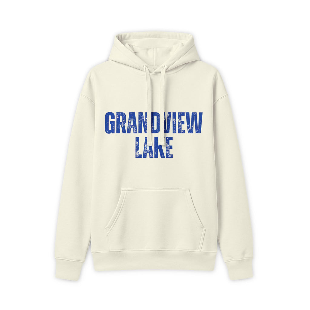 Grandview Lake Hoodie - Vintage Blue Text Lake Sweatshirt