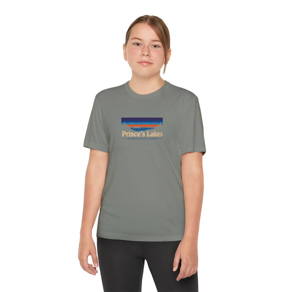 Prince's Lakes Youth Performance Tee — Retro Sunset Camp Shirt