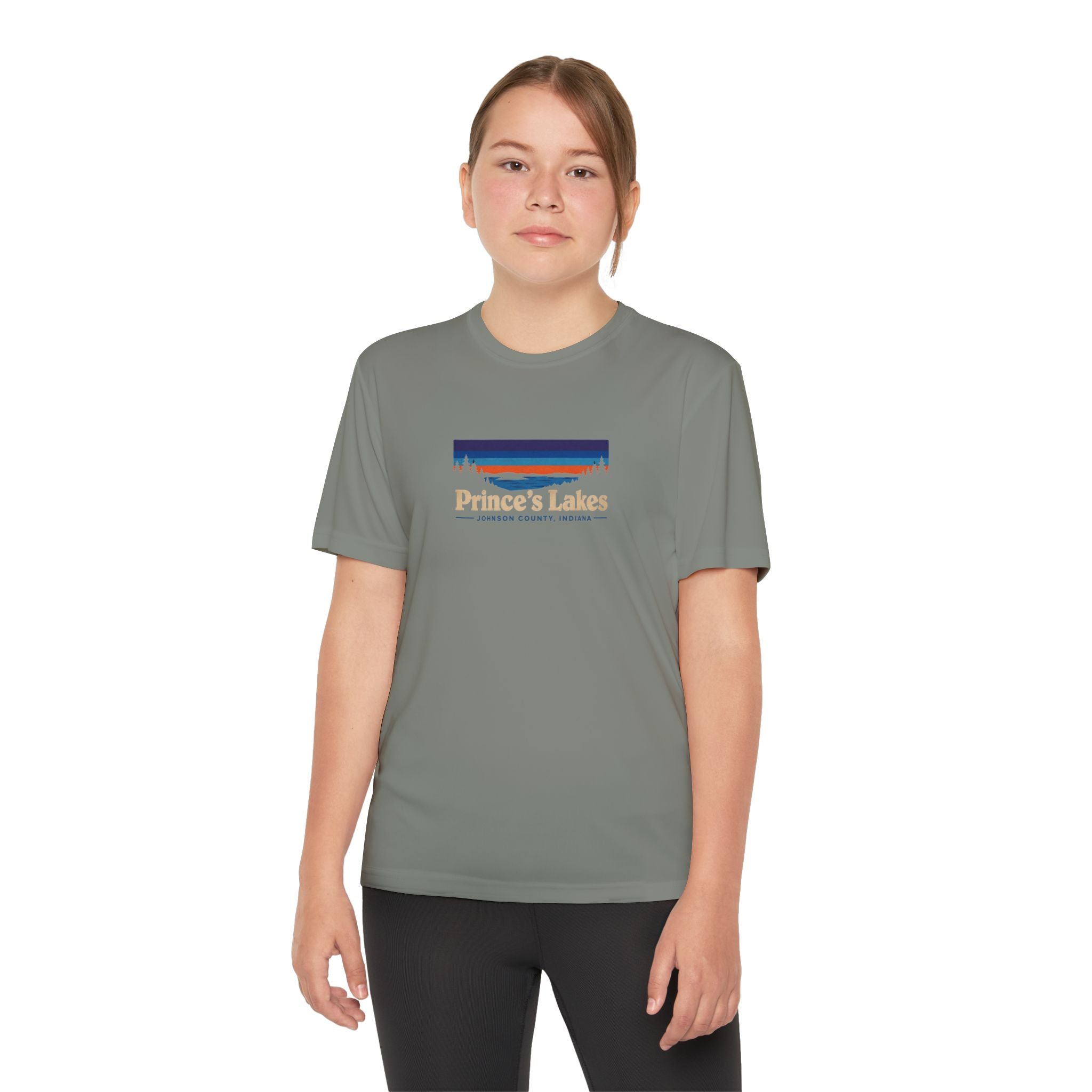 Prince's Lakes Youth Performance Tee — Retro Sunset Camp Shirt