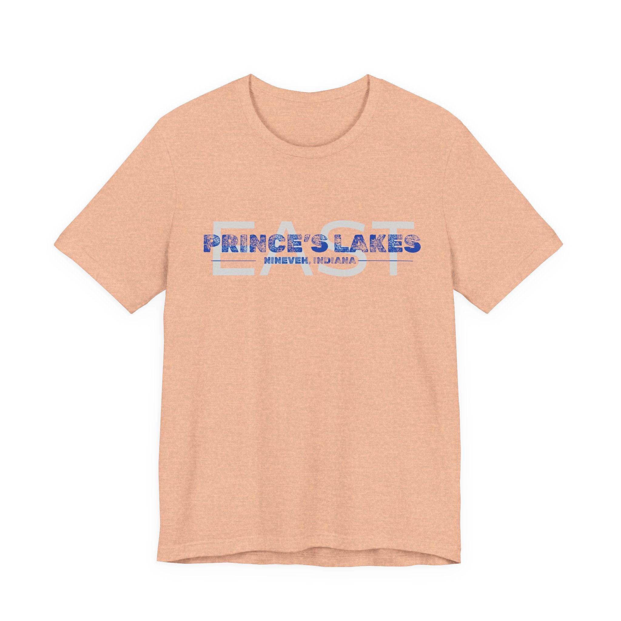 EAST Prince's Lakes, Indiana Tee — Vintage Blue Text Short Sleeve T-Shirt
