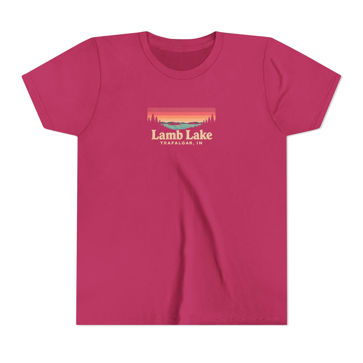 Youth Tee — Lamb Lake Retro Sunset Graphic
