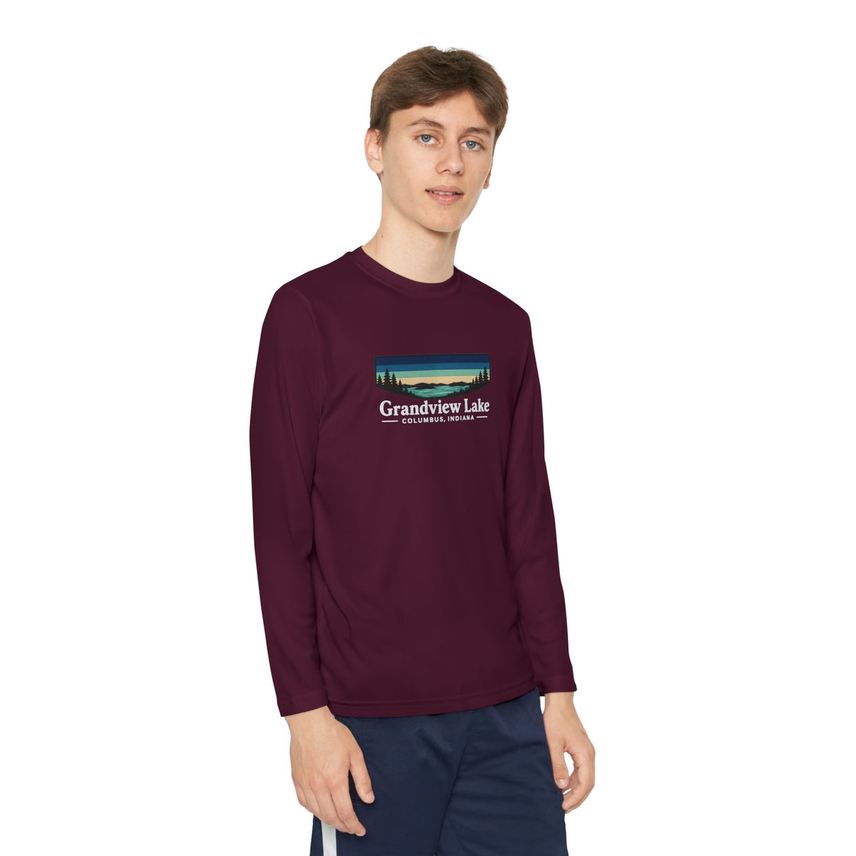 Youth Long Sleeve Tee — Grandview Lake Retro Lakeside Nature Design