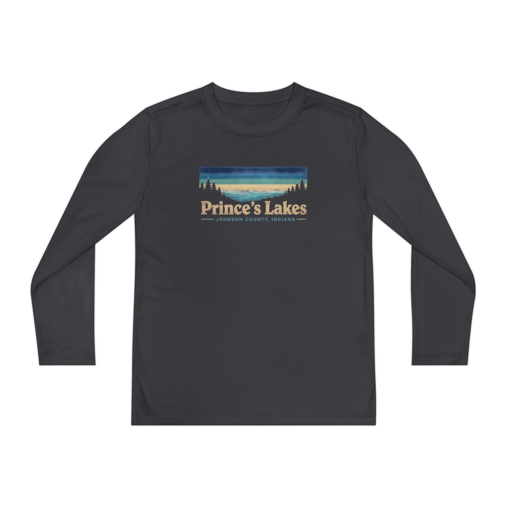 Prince's Lakes Youth Long Sleeve Tee — Retro Lakeside Nature Design