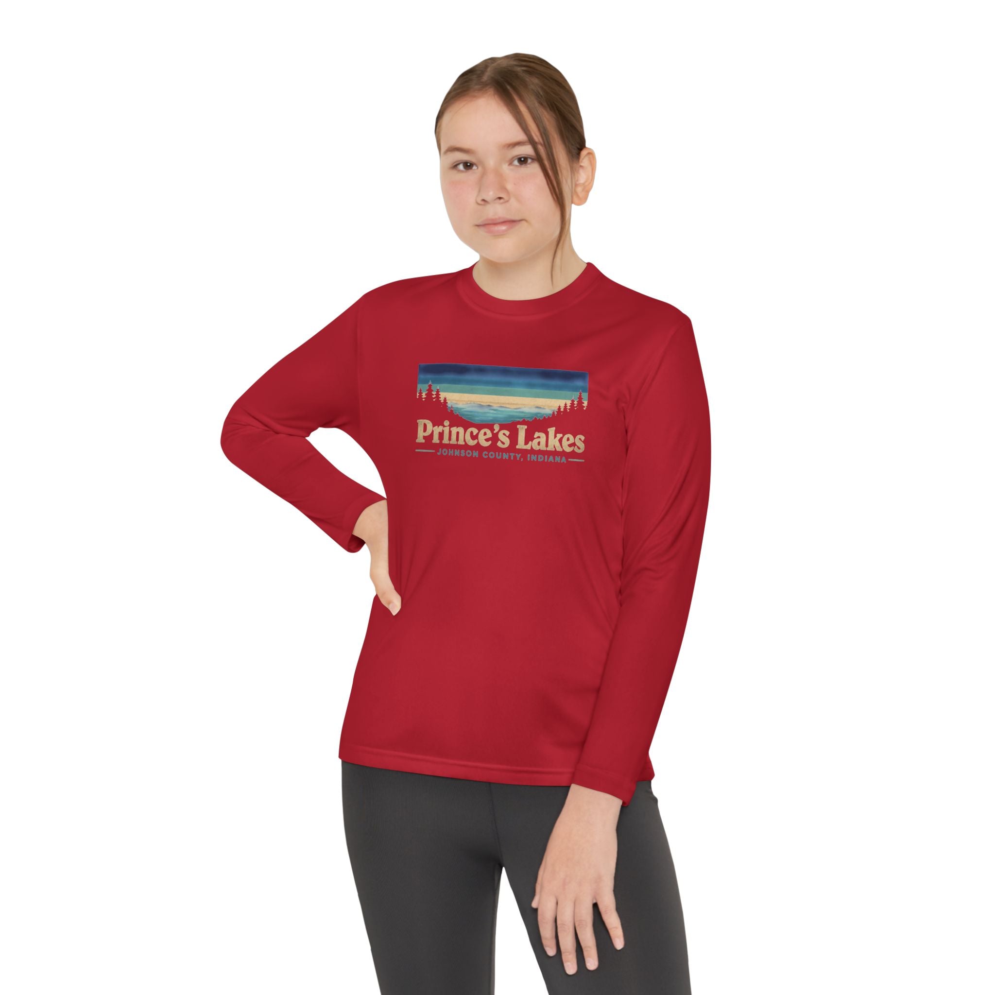 Prince's Lakes Youth Long Sleeve Tee — Retro Lakeside Nature Design