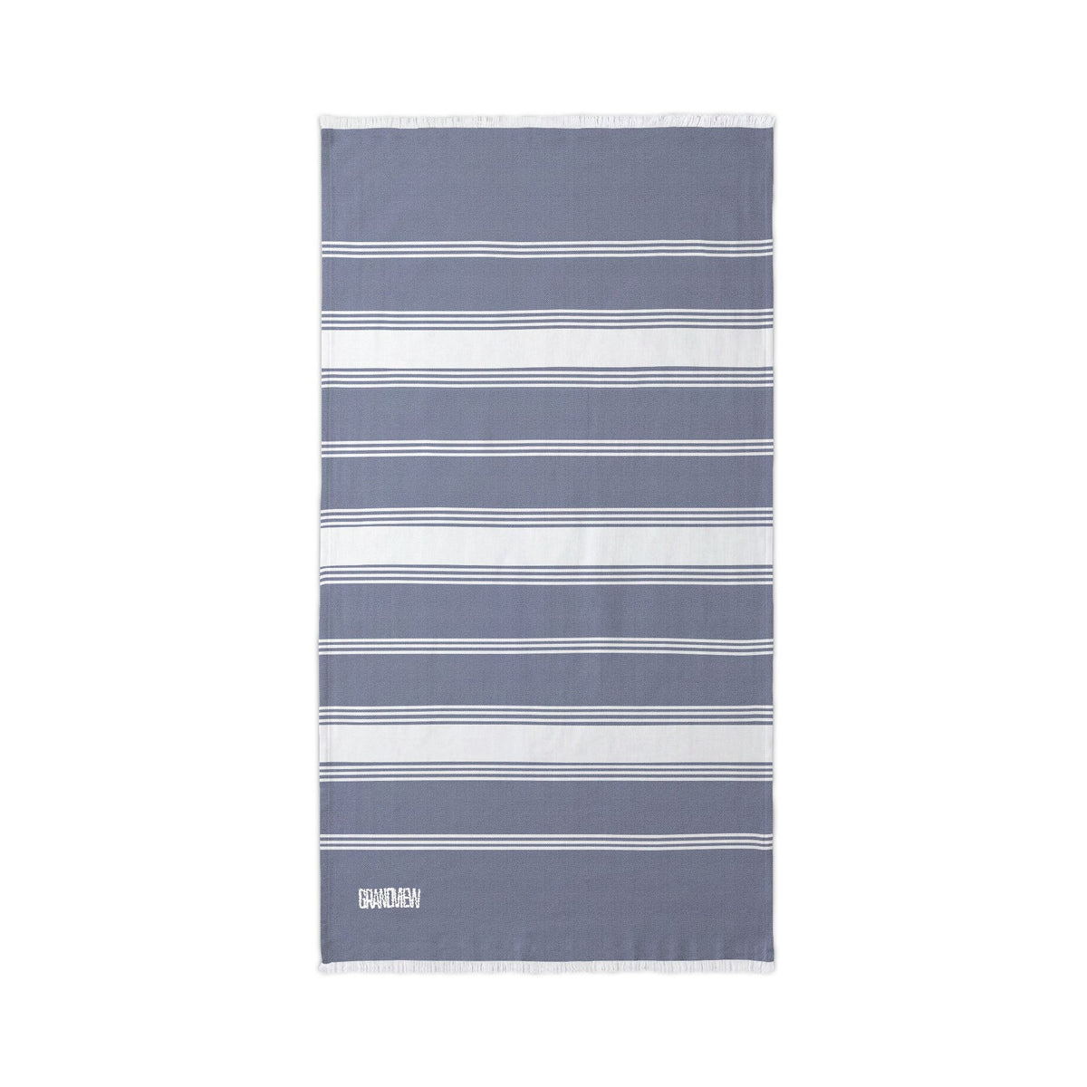 Script Embroidered Stripe Beach Throw Blanket — Grandview Lake Lightweight Turkish Towel for Lake, Travel & Summer