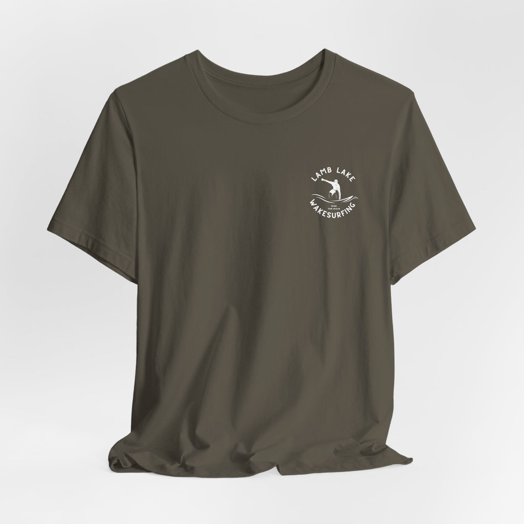 Wakesurf Pocket & Back Print Lamb Lake Minimalist Tee —  Short Sleeve Shirt