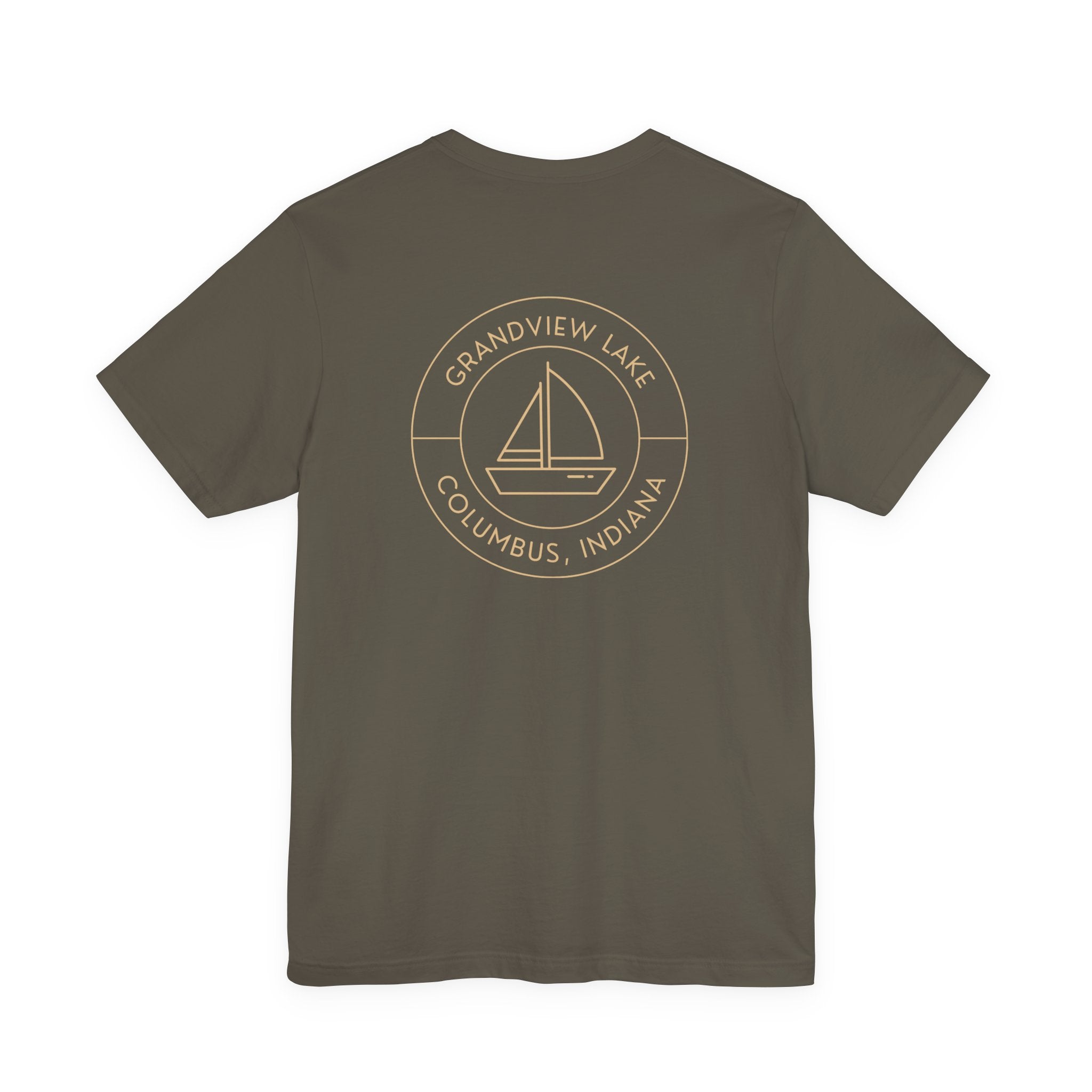 Sailboat Pocket & Back Print Grandview Lake Minimalist Tee —  Short Sleeve Shirt