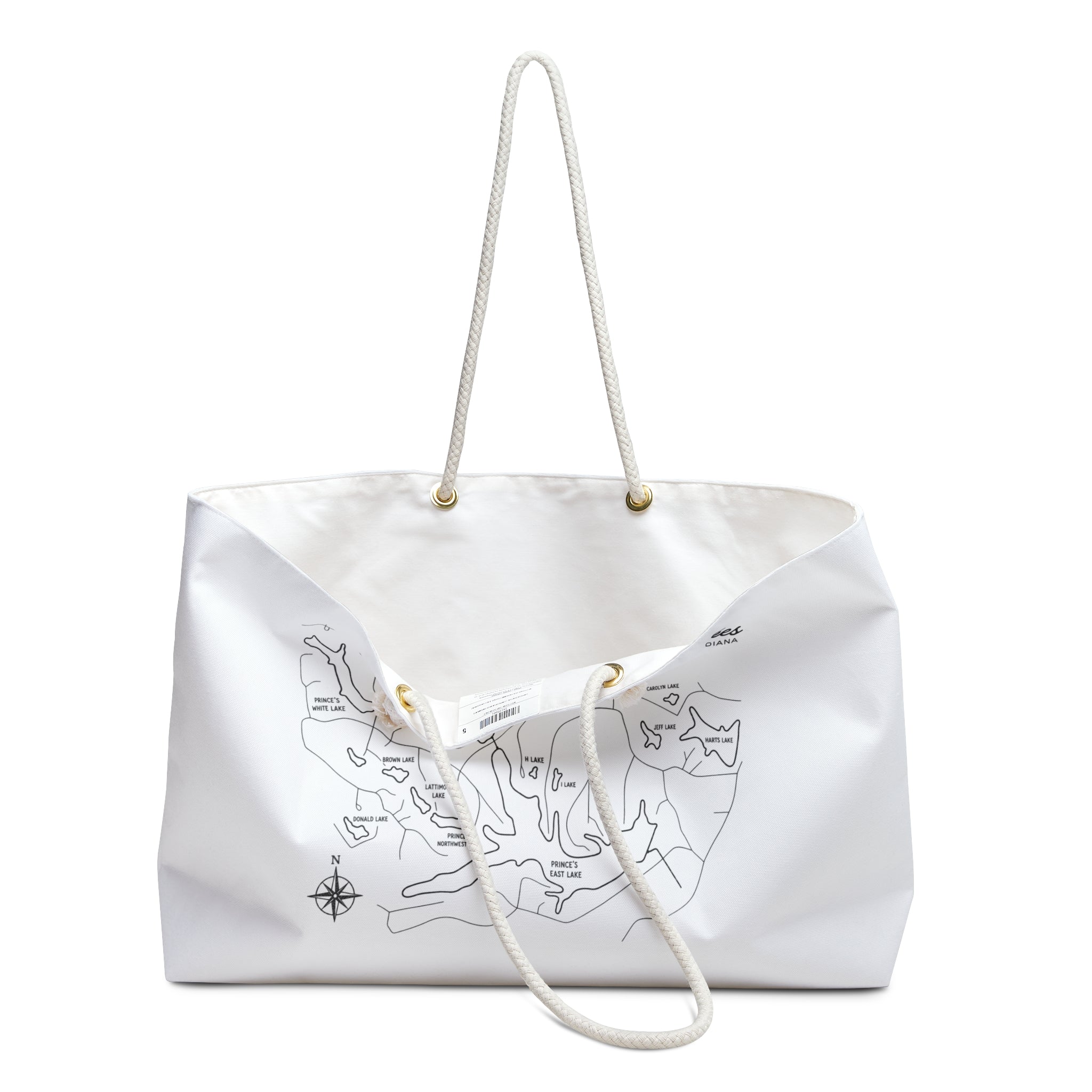Prince's Lakes Map Weekender Bag — Minimalist Nautical Canvas Tote for Travel & Lake