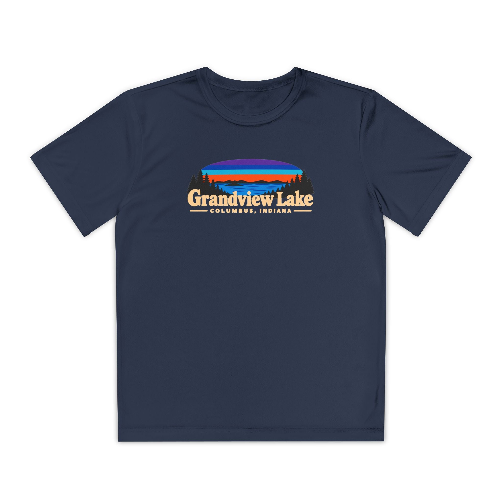 Youth Performance Tee — Grandview Lake Retro Sunset Camp Shirt
