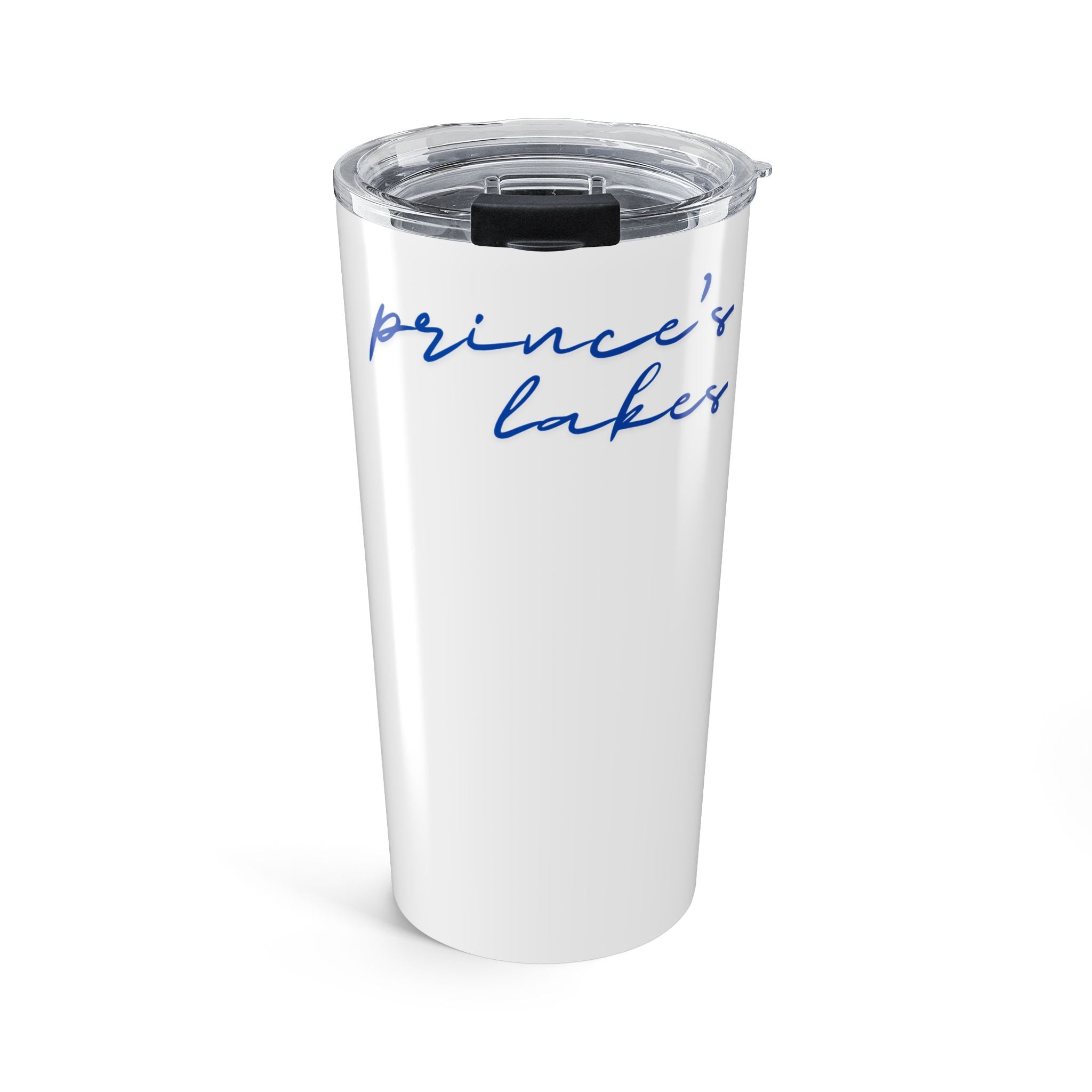 20oz Tumbler — "Prince's Lakes" Blue Script Insulated Travel Cup