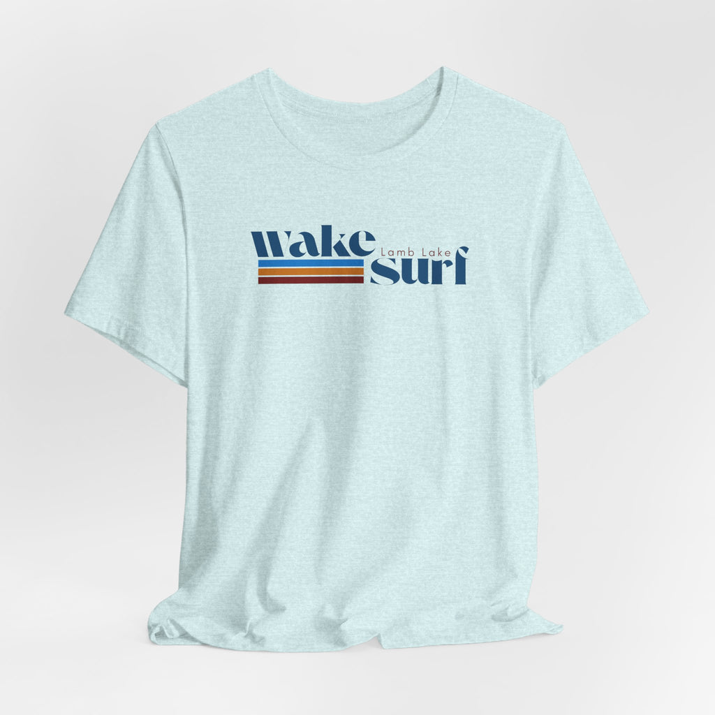 Wake Surf Lamb Lake Stripe Tee — Retro Surfing Graphic T-Shirt